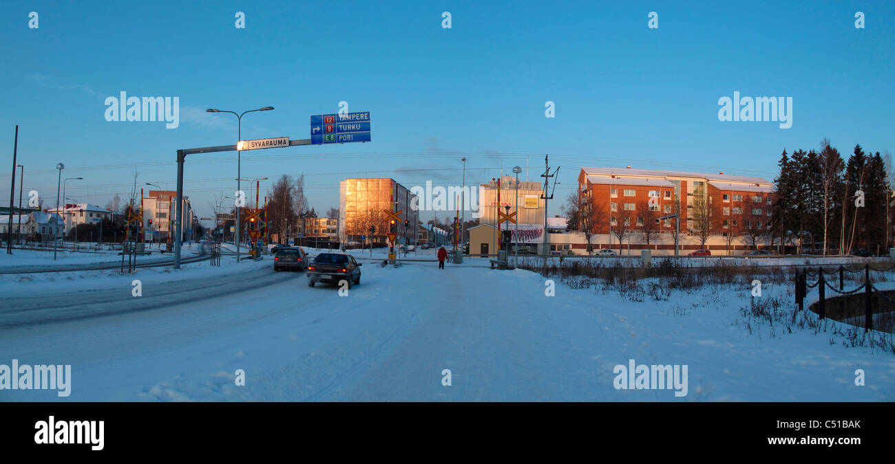 Finnland-Rauma Winter Schnee Szene Zugverkehr Stockfoto