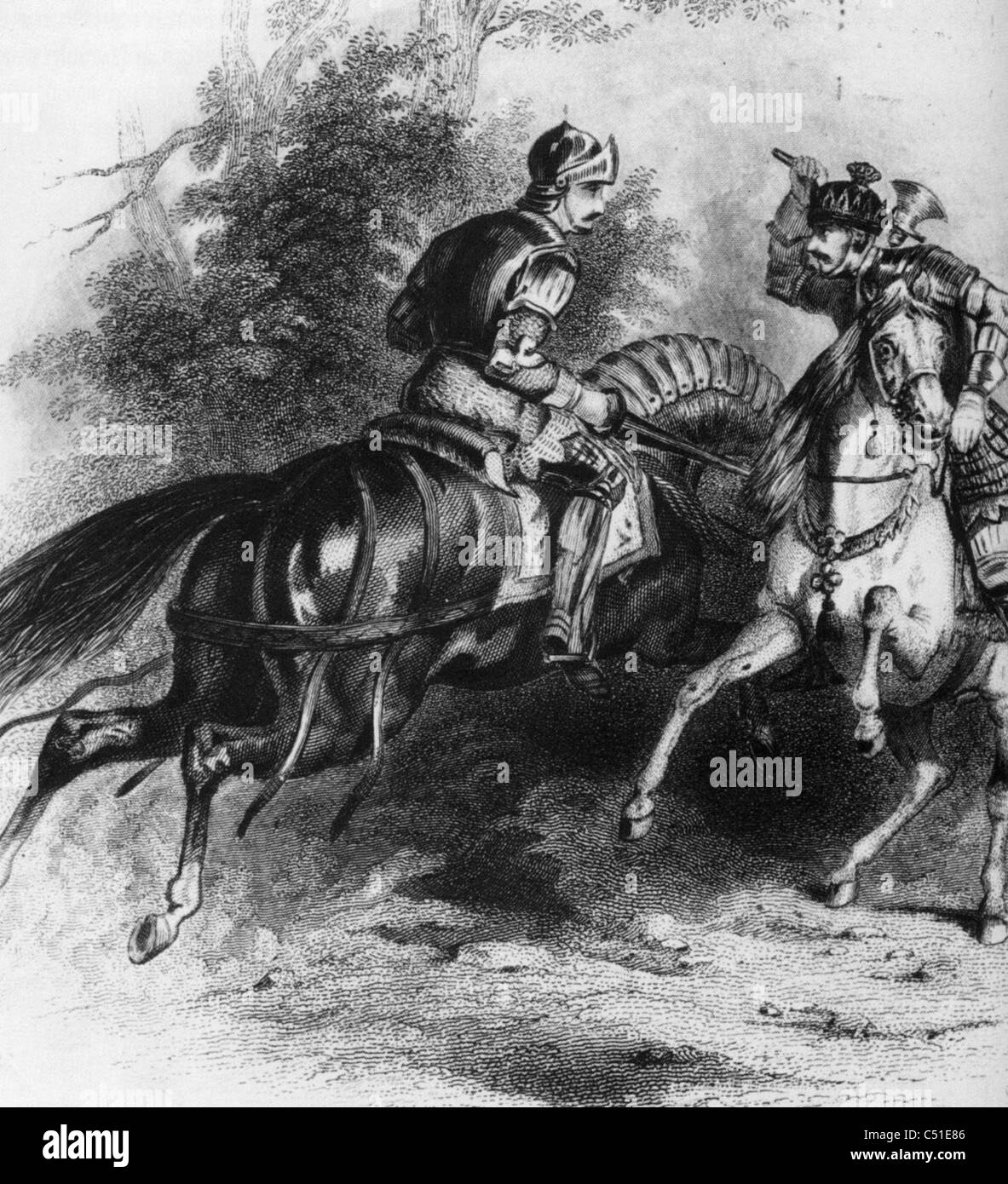 ROBERT BRUCE King of Scots Duelle mit Sir Henry de Bohun vor der Schlacht von Bannockburn 1314 Stockfoto