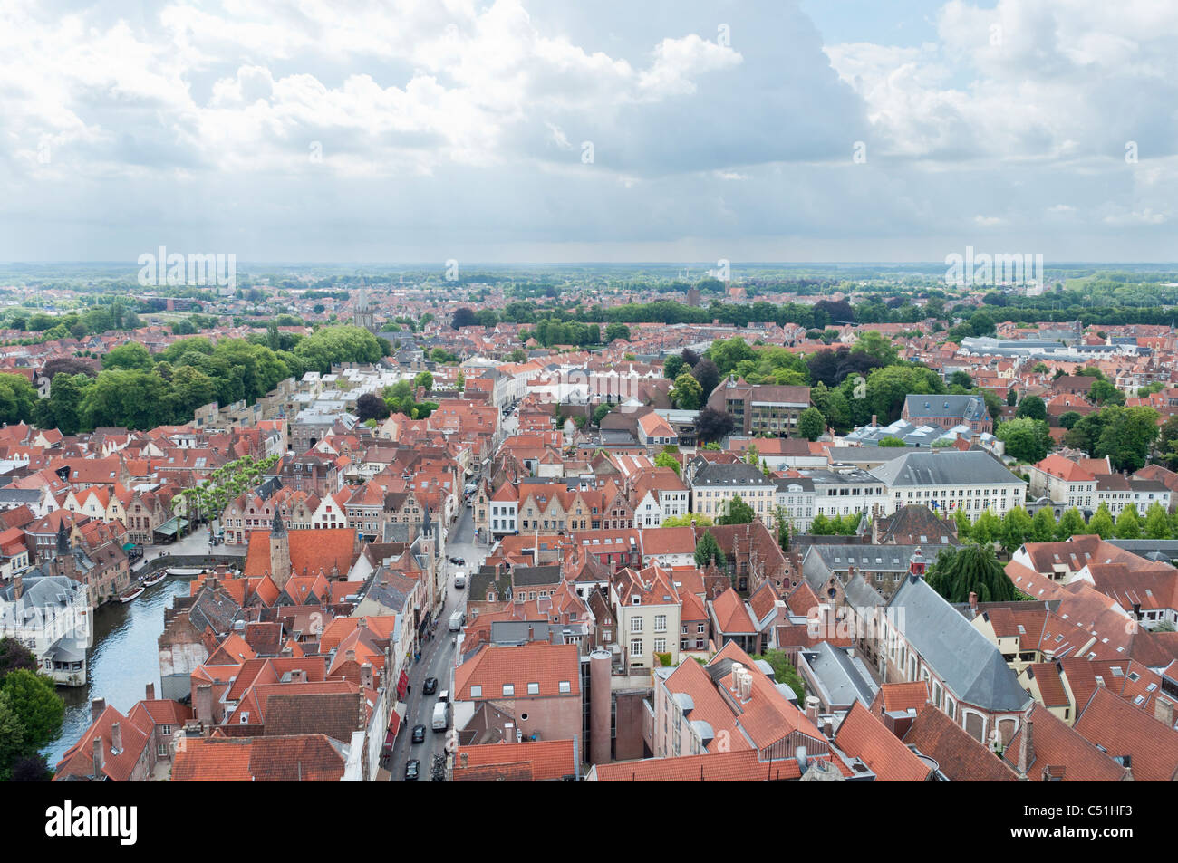 Eine Luftaufnahme der Stadt Brügge, West-Flandern, Belgien, den Belfried entnommen. Stockfoto