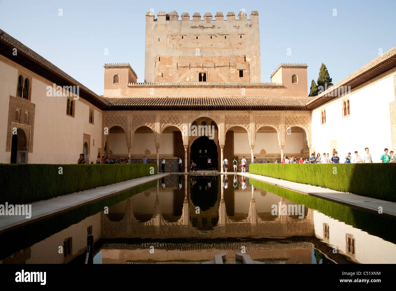 Granada Spanien Gericht des Wassers Myrten Turm von Comares Alhambra Andalusien Stockfoto