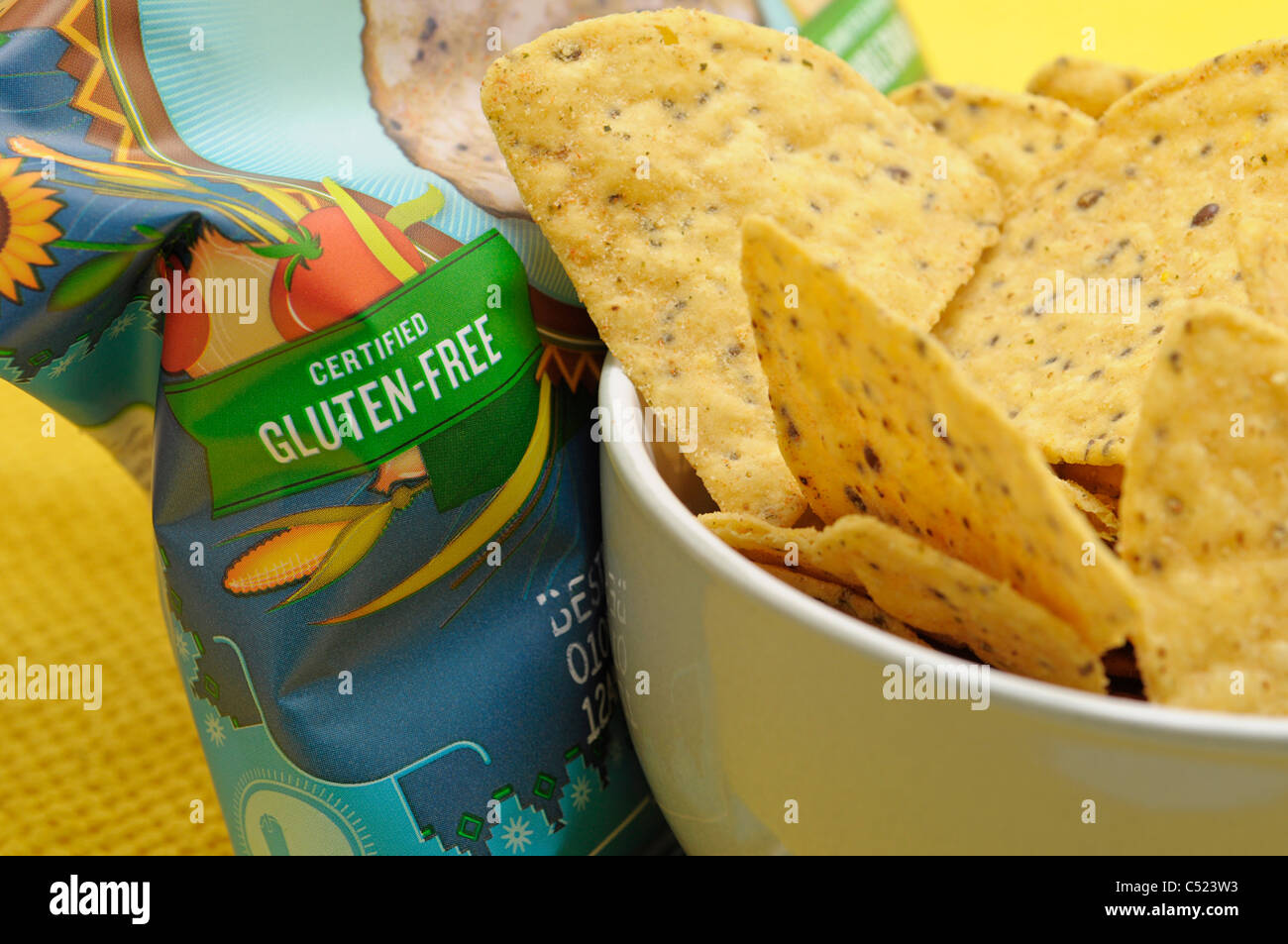 Gluten freie Lebensmittel Produkte Chips / Nachos Stockfoto