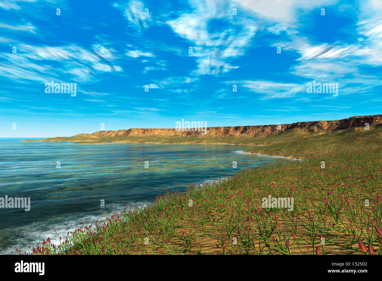 Tausende von einzelnen Aglaophyton bevölkern einen frühen Devon Bucht. Stockfoto