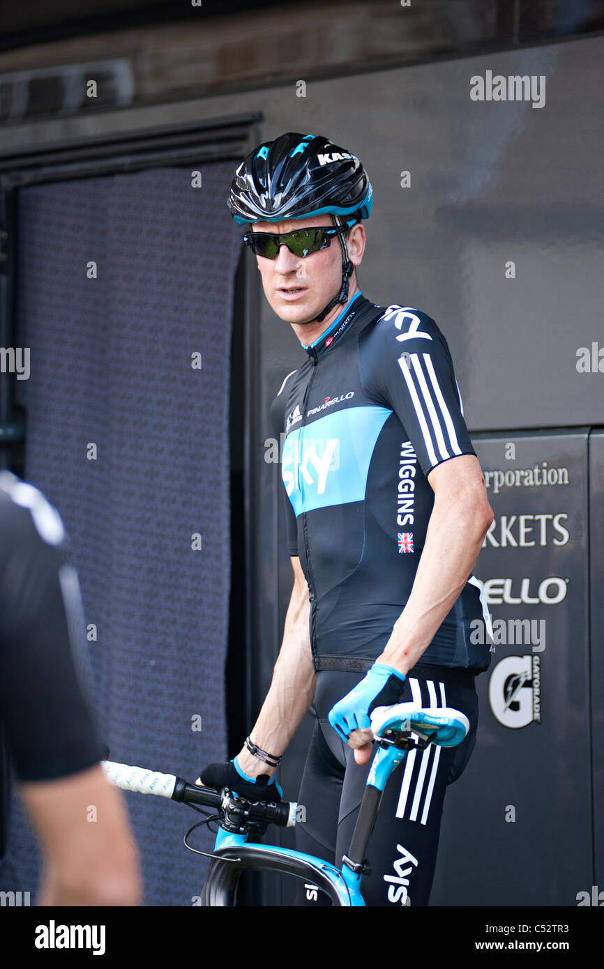 Bradley Wiggins vorbereiten der britischen National Road Cycling Meisterschaft in Stamfordham 2011 Stockfoto