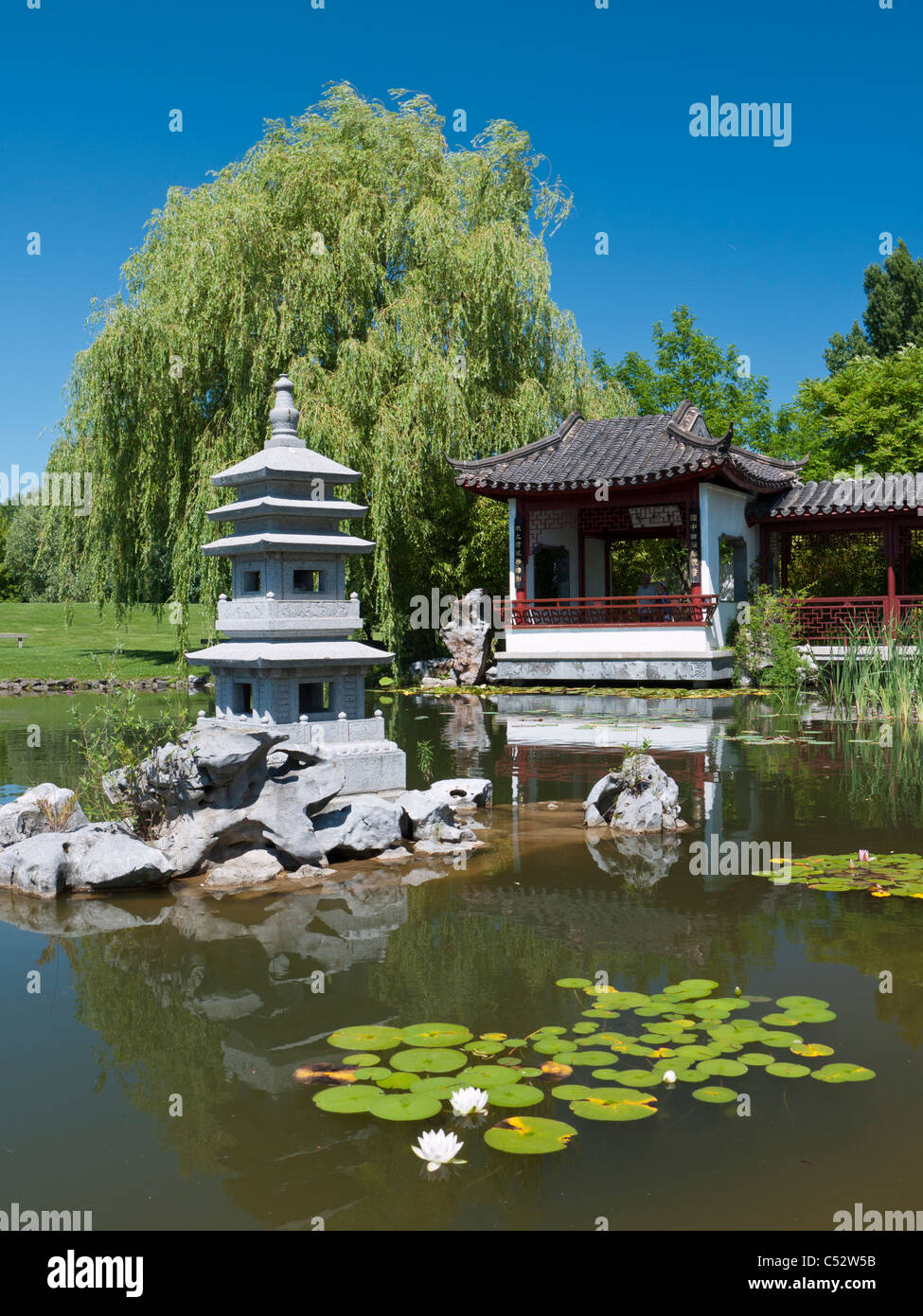 Der TeePavillon auf der chinesische Garten, der Garten der Welt in