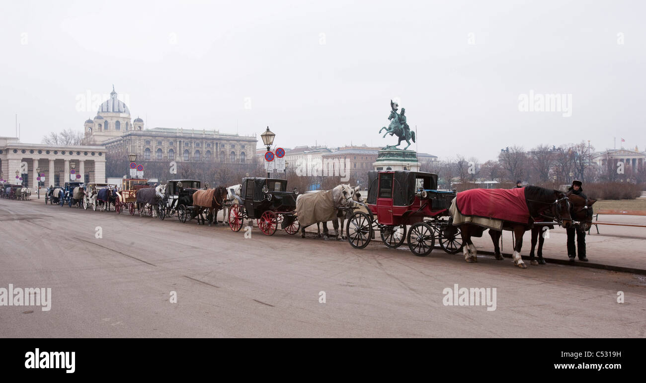 Ein Pferd angetrieben Wagen außerhalb der Hofburg. Wien, Österreich. Stockfoto