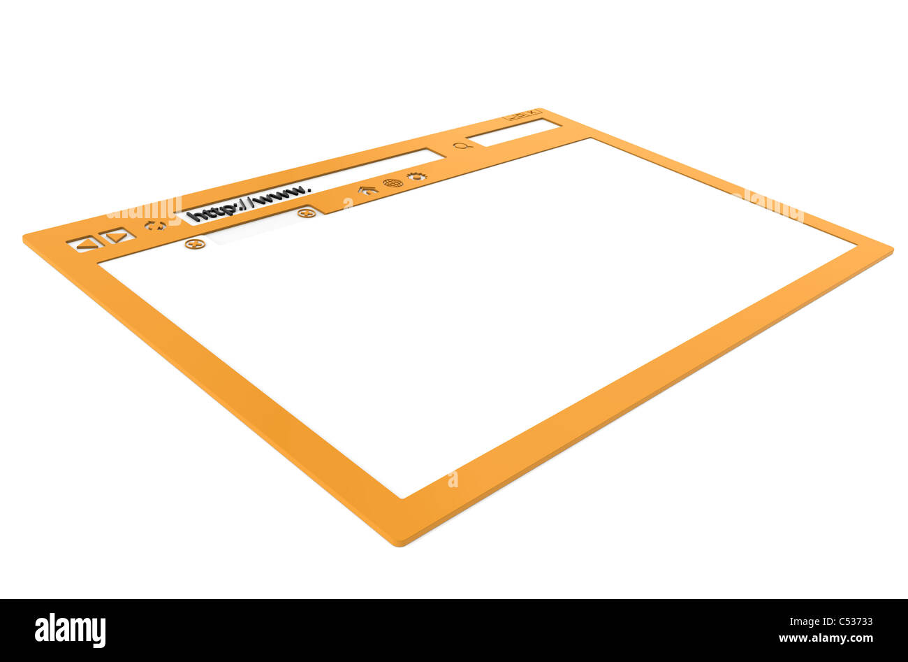 Orange-Browserfenster, isoliert auf weiss Stockfoto