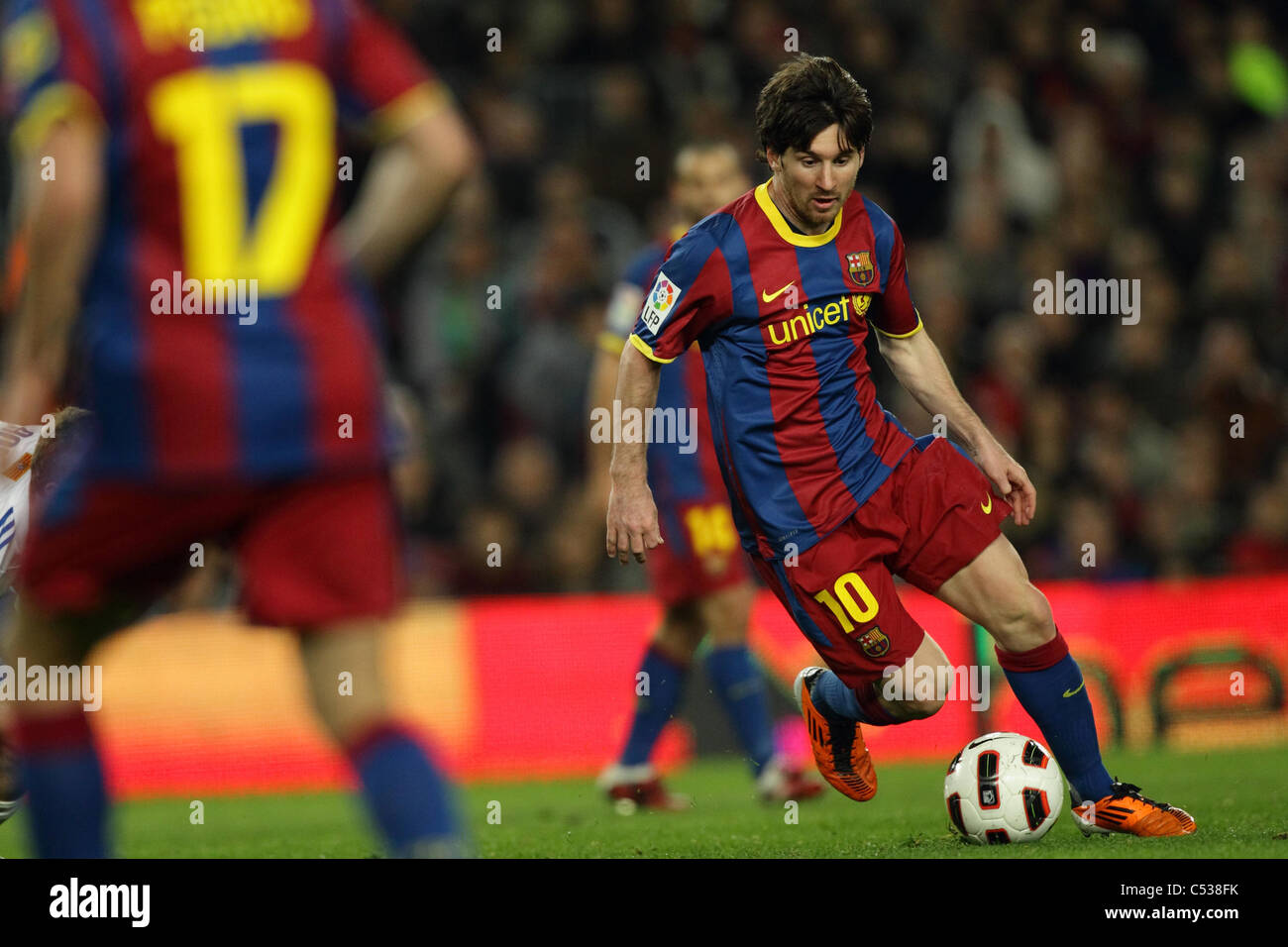 Lionel Messi spielt bei "Liga Espanola" Match zwischen FC Barcelona 1: 0-Real Zaragoza. Stockfoto