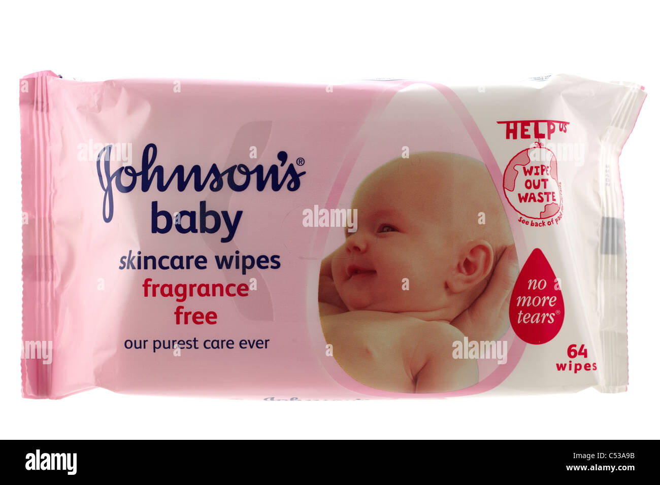 Packung von 64 Johnsons Baby Hautpflege Duft frei-Feuchttücher Stockfoto