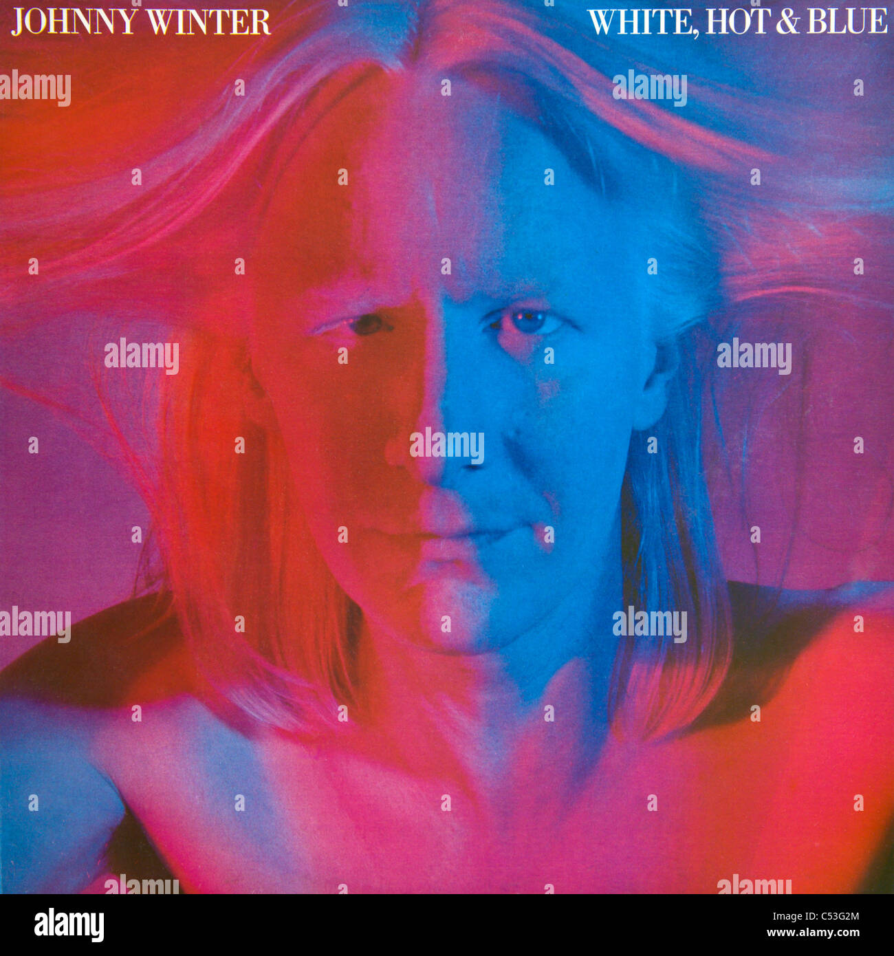 Cover der original-Vinyl-Album White Hot & Blue von Johnny Winter veröffentlicht 1978 auf CBS Records Stockfoto