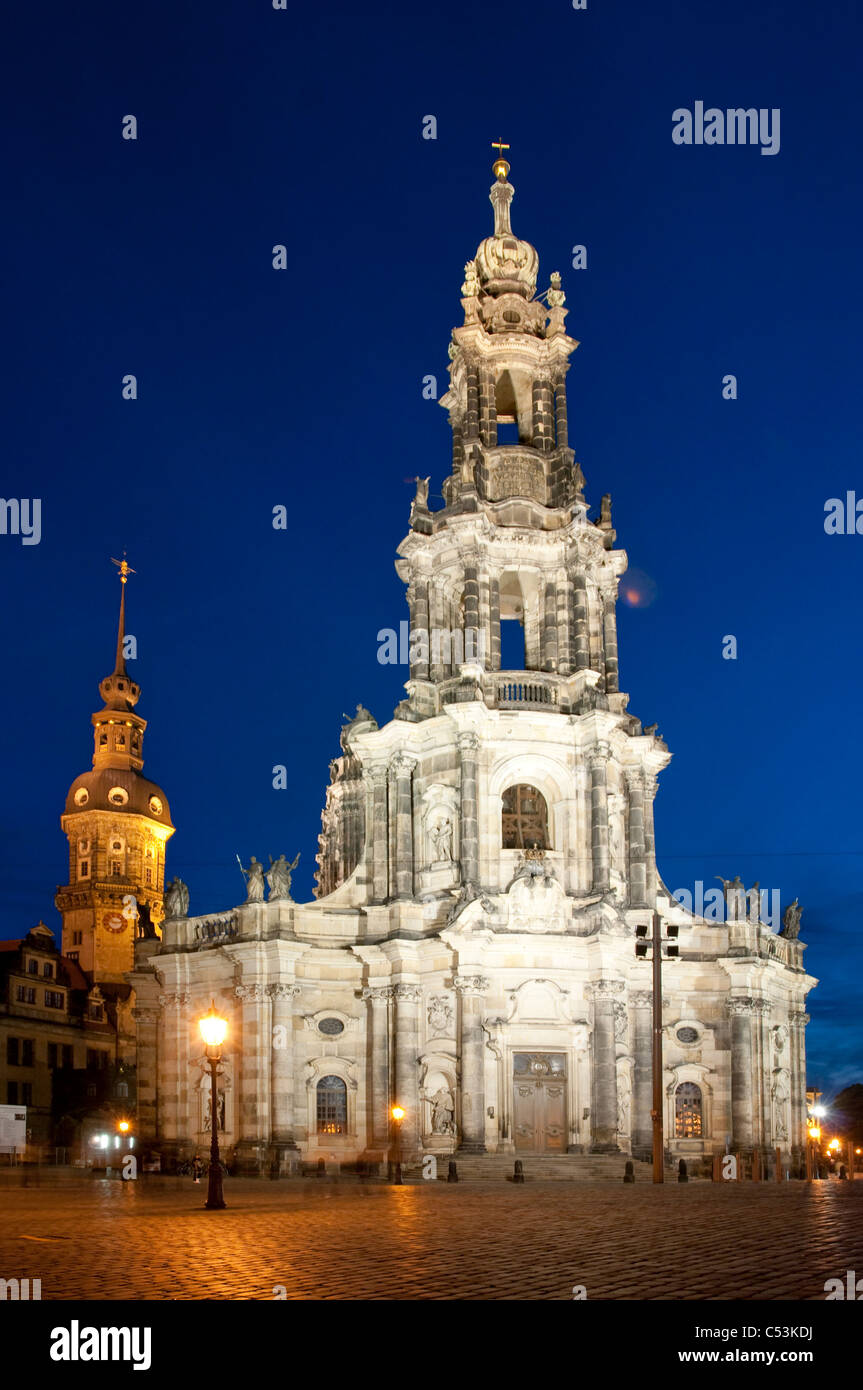 St. Trinitatis, St. Trinity Cathedral bei Nacht, Dresden, Sachsen, Deutschland, Europa Stockfoto