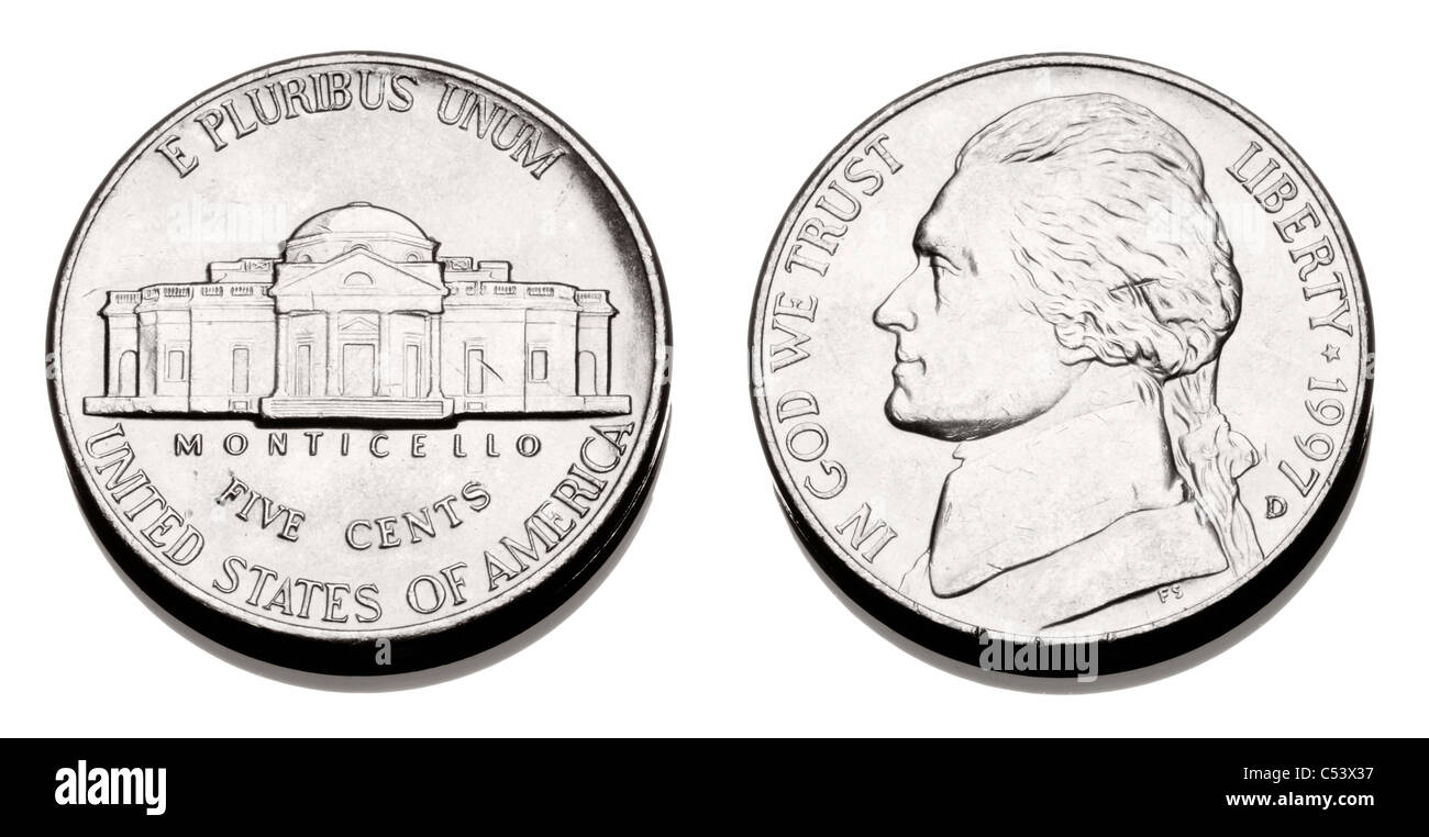 Ein USA-Nickel oder 1/20 Dollar. Stockfoto