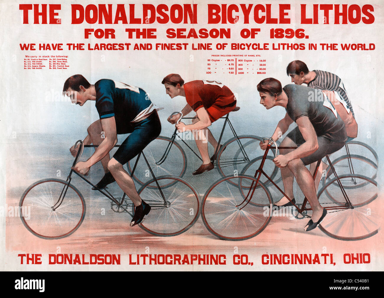 Die Donaldson-Fahrrad-Lithos für die Saison von 1896 Stockfoto