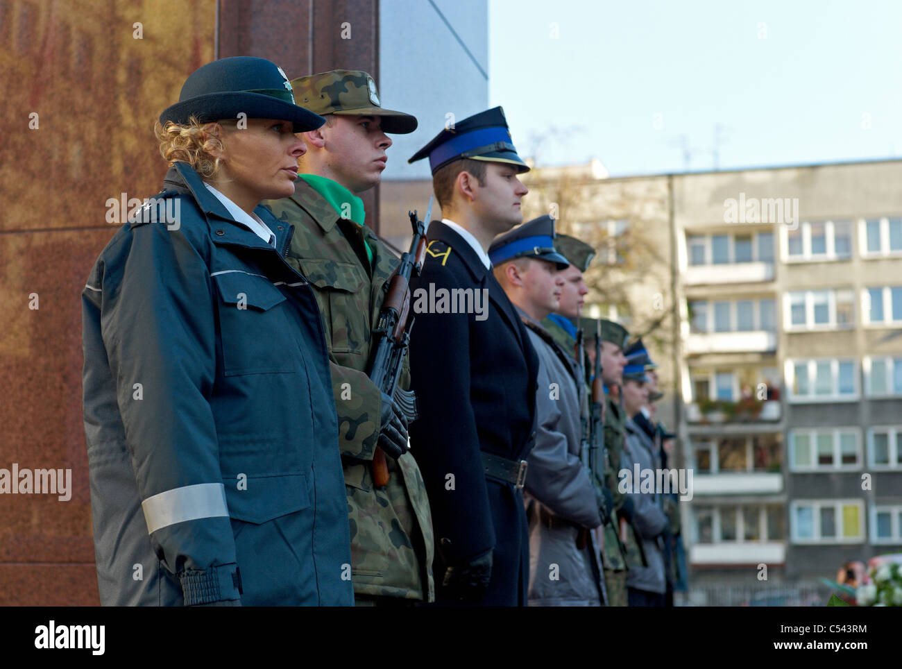 Ehrenwache am Denkmal Marschall Józef Pilsudski, Katowice, Polen Stockfoto