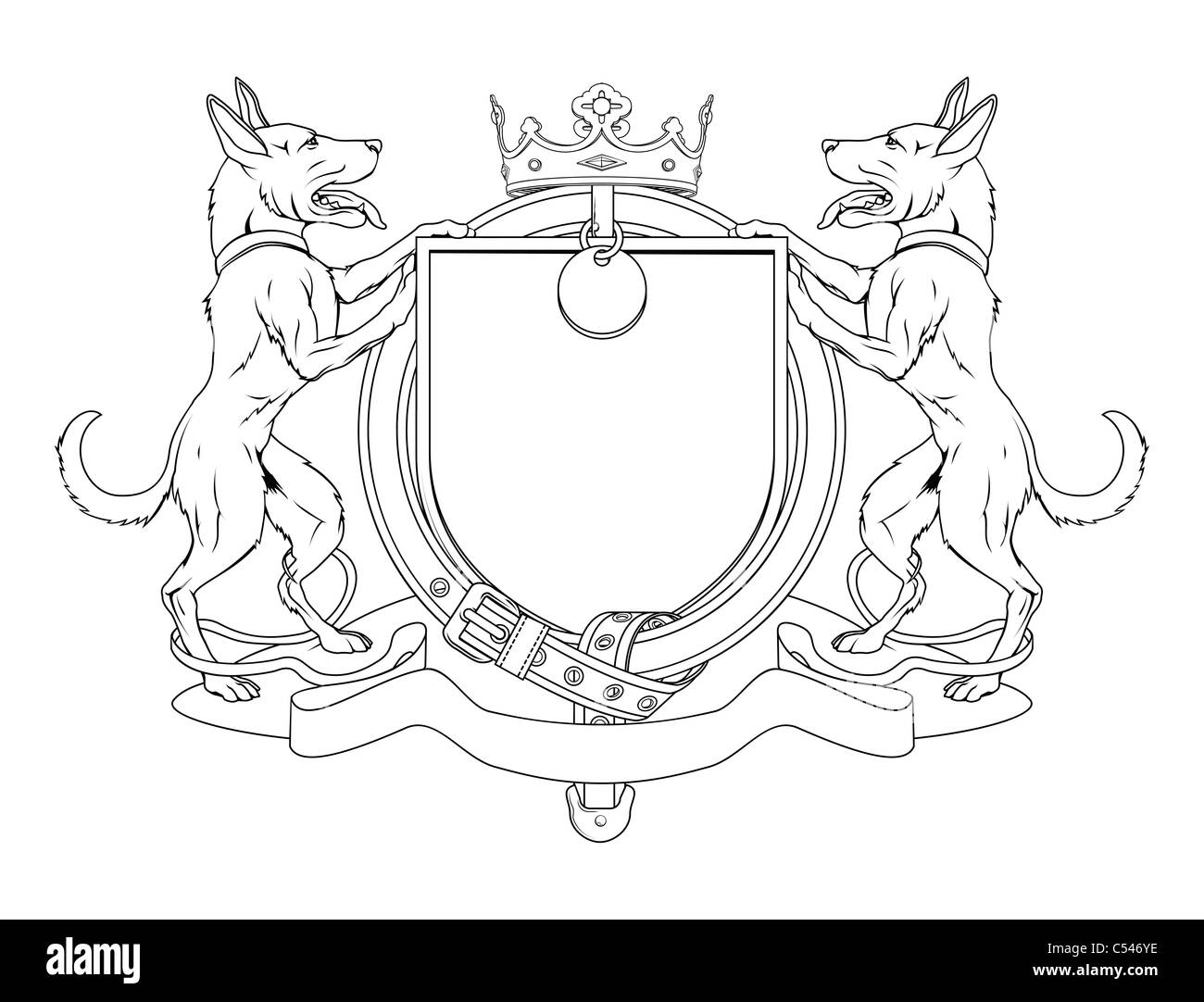 Hund Haustiere heraldischen Schild Wappen. Beachten Sie das Halsband statt Strumpfband. Stockfoto