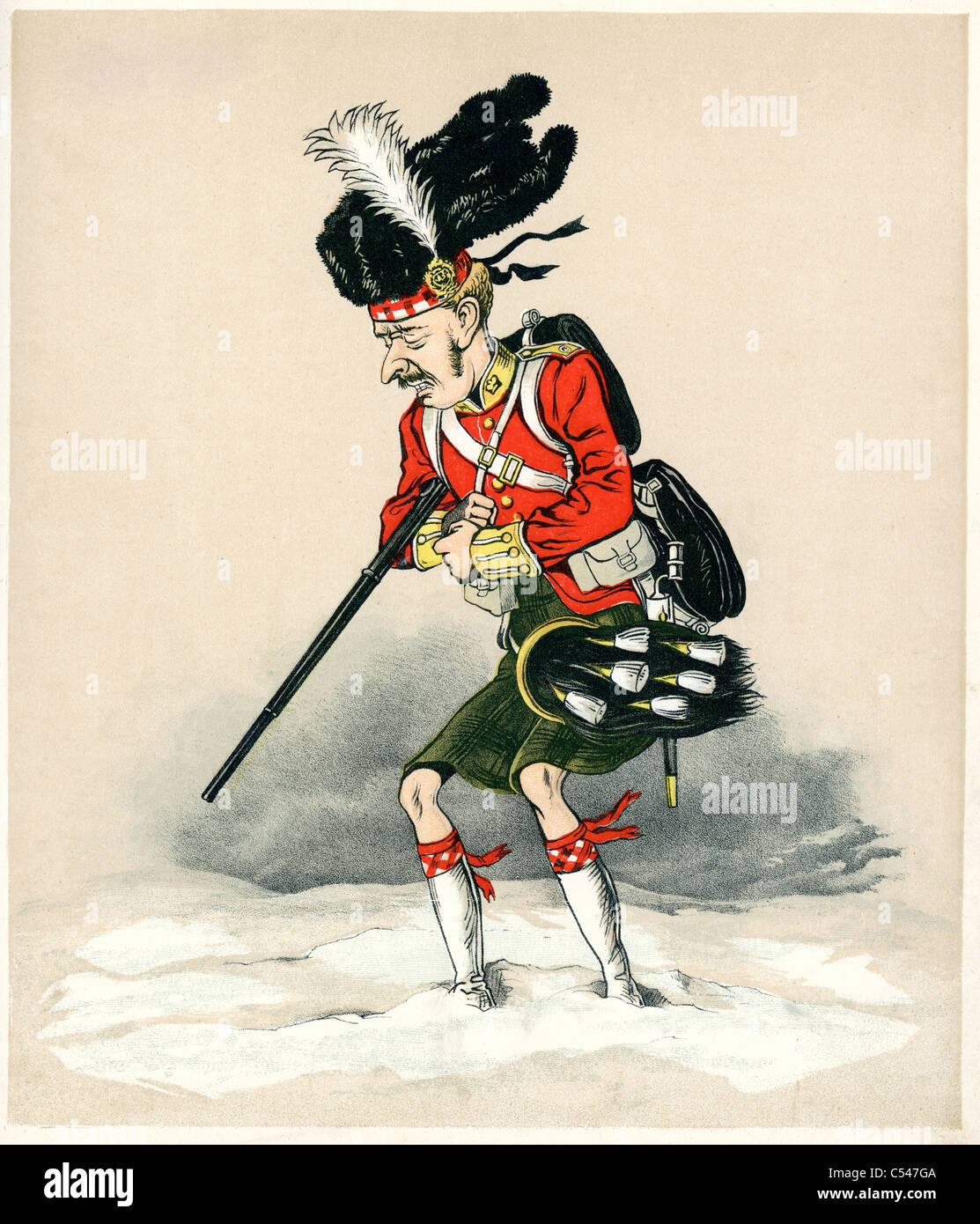 Karikatur von Gordon Highlander Soldat der britischen Armee. Stockfoto