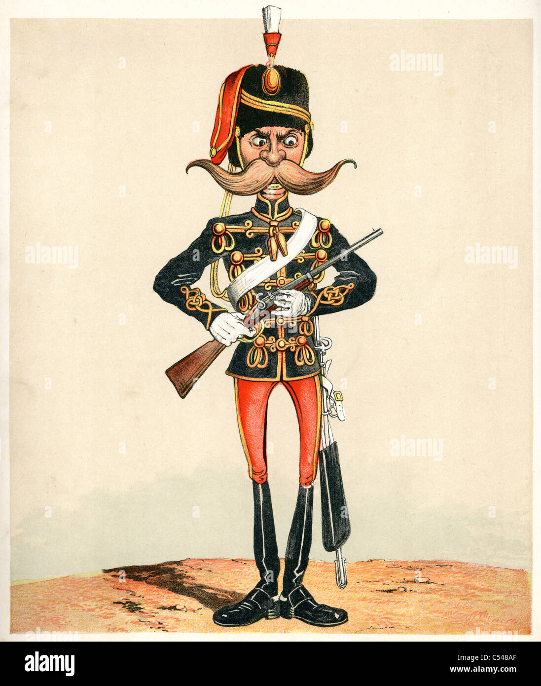Karikatur von einem britischen Hussar Stockfoto