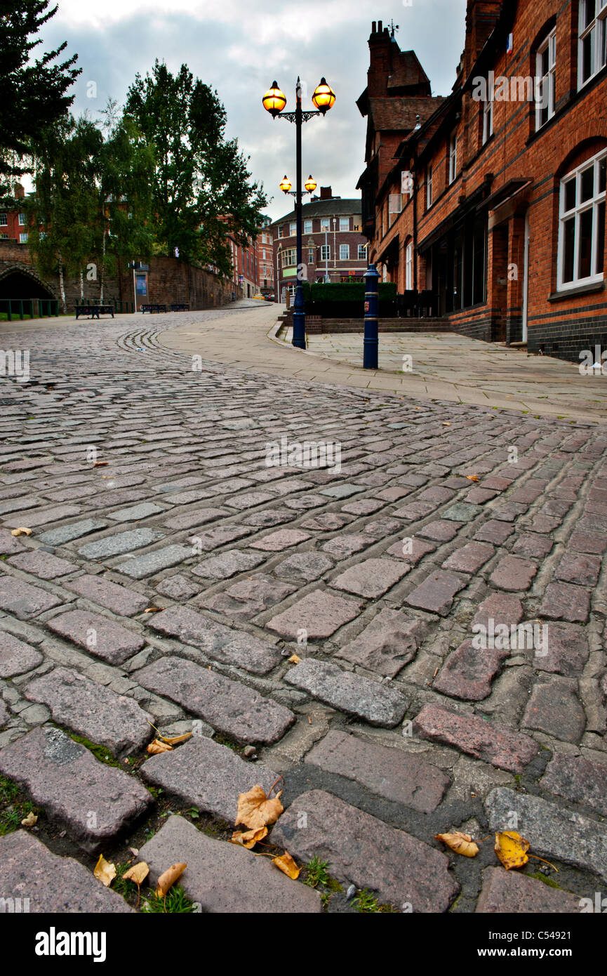 Gepflasterte Straße in der Nähe von Nottingham Castle Stockfoto