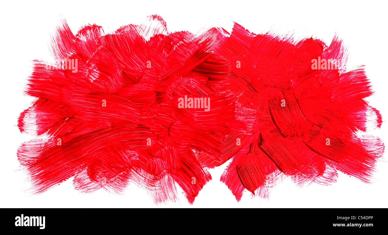 Rote Pinselstriche auf einem weißen Hintergrund. Stockfoto