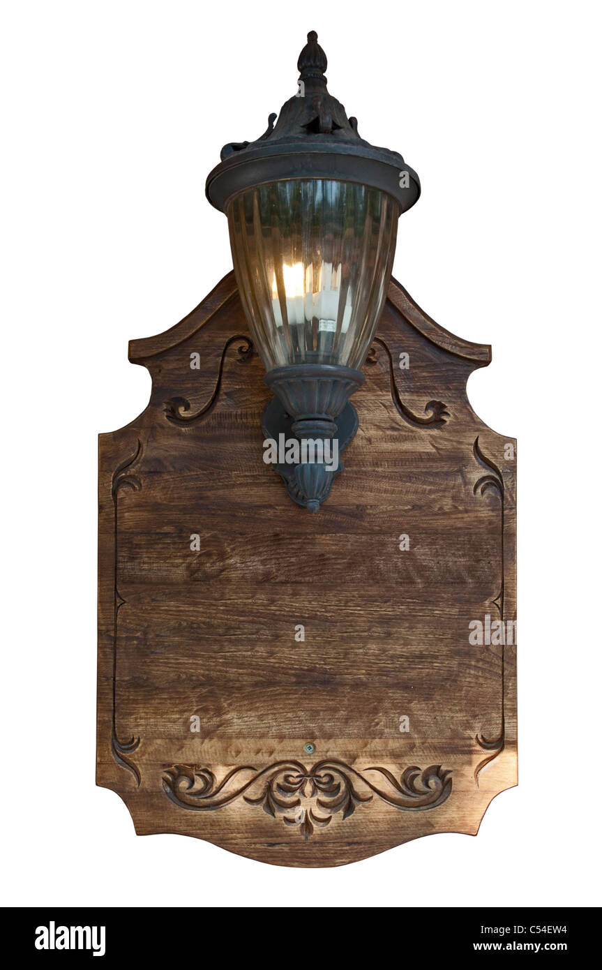 Alte Holz Schwarzes Brett mit Lampe Stockfotografie - Alamy