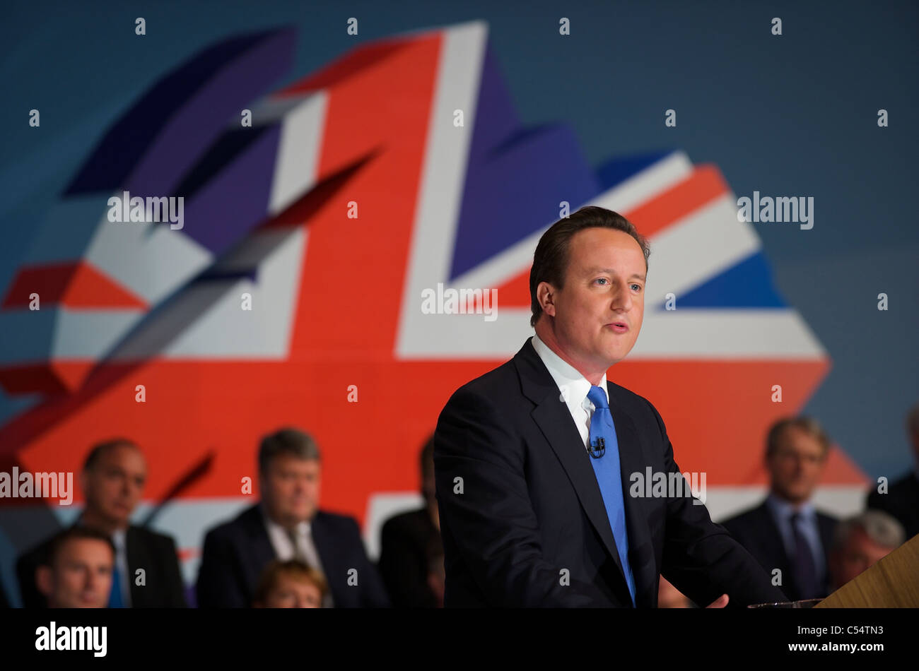 Britische Premierminister David Cameron liefert seinem Keynote-Vortrag zu auf die konservativen Delegierten Partei Konferenz. Stockfoto