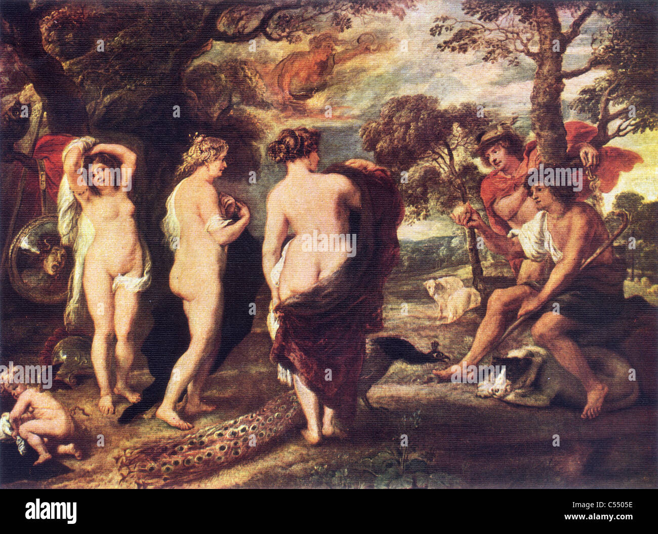 Das Urteil des Paris; Gemälde von Sir Peter Paul Rubens, späten flämischen Schule; ca. Stockfoto