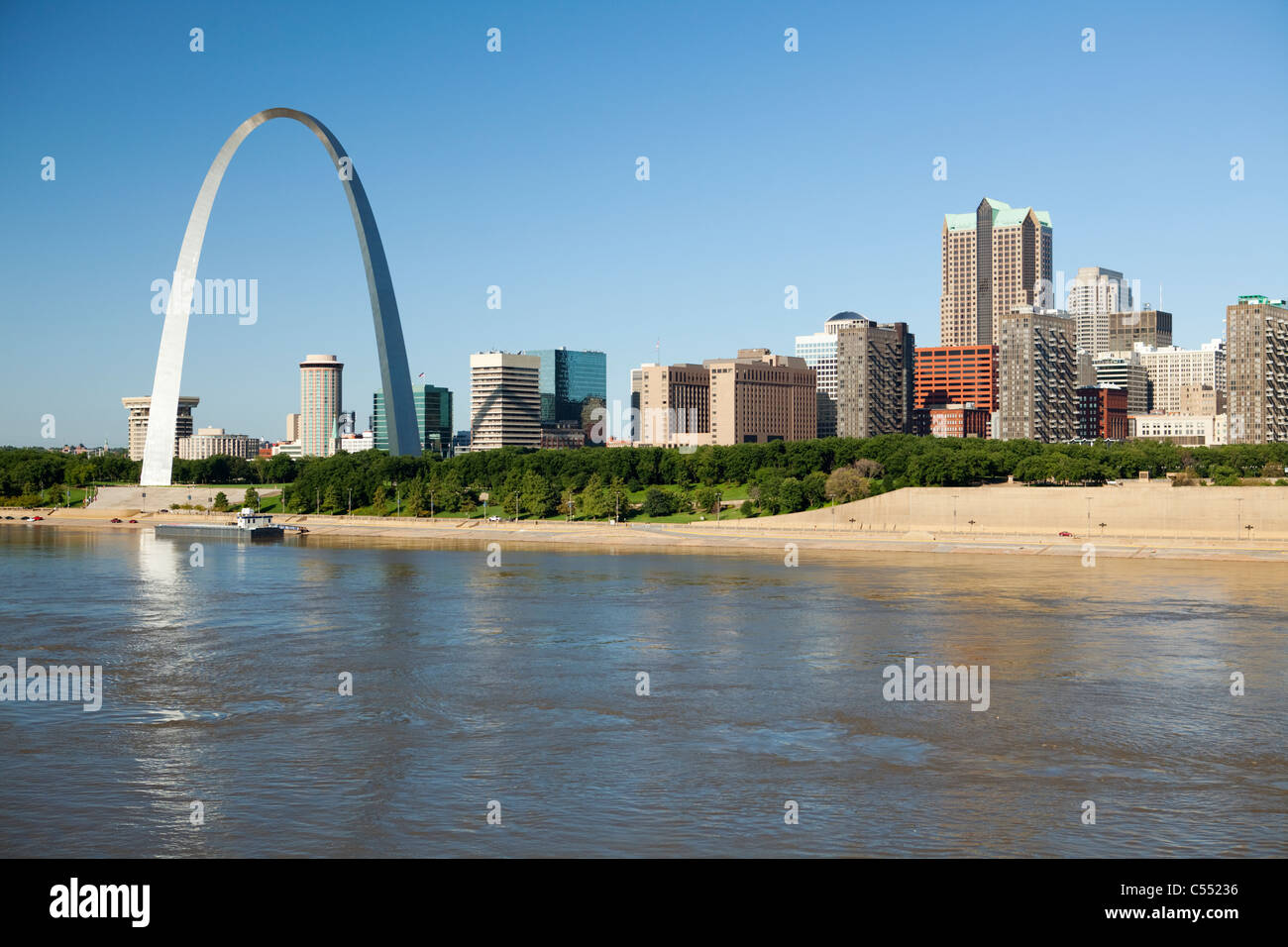 St. Louis, Missouri Skyline entlang dem Mississippi Fluß Stockfoto