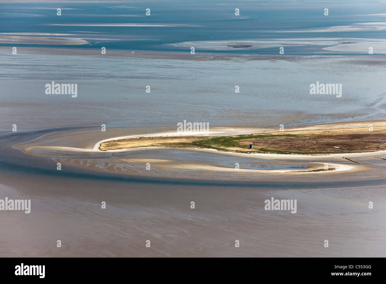 Die Niederlande, Insel Griend, Gruppe von Inseln genannt Wattenmeer. Nationalpark. UNESCO-Weltkulturerbe. Luft. Stockfoto
