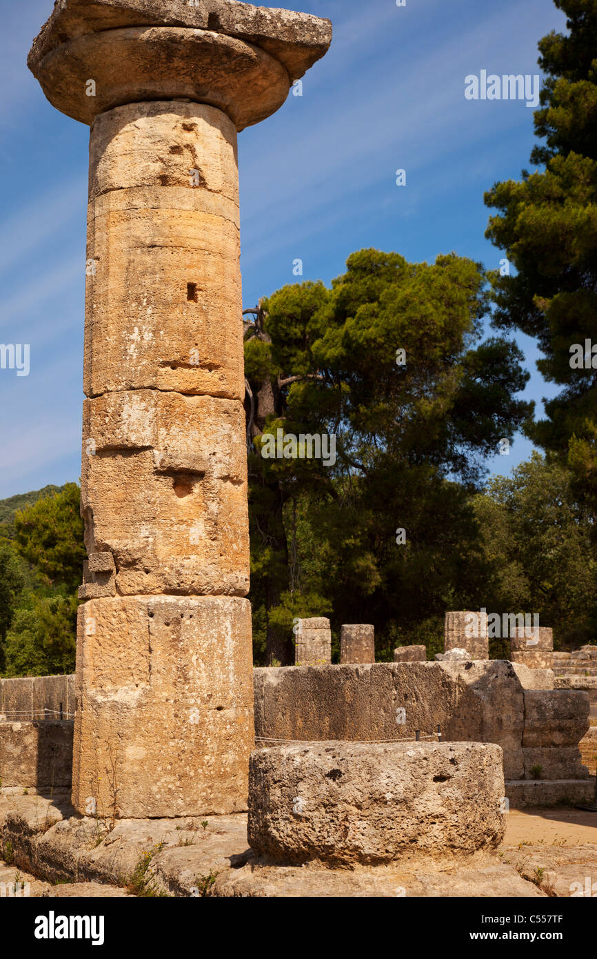 Ruinen der Tempel der Hera in Olympia Griechenland, Heimat der ursprünglichen Olympischen Spiele ab 776 v. Chr. Stockfoto
