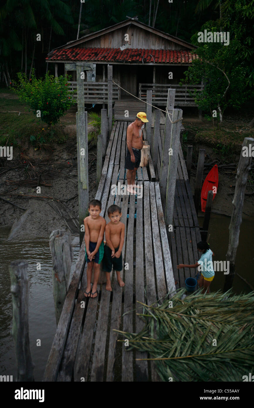 Ribeirinhos (Fluss Menschen) Leben am Fluss Picanco, Amazonas-Mündung. Stockfoto