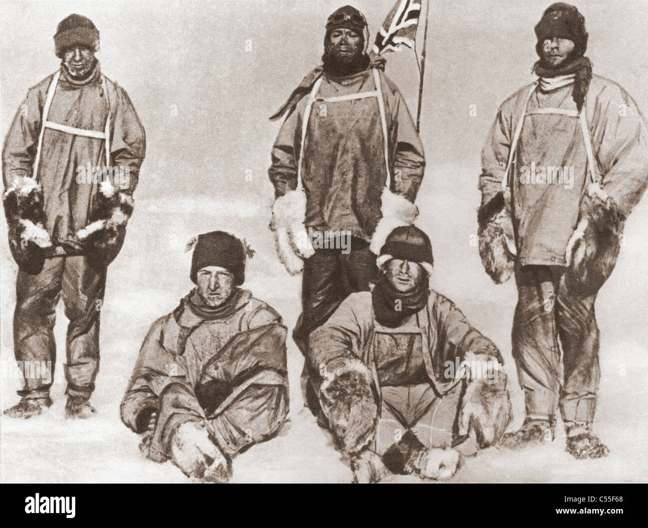 Robert Falcon Scott Party am Südpol, 18. Januar 1912, während die Terra-Nova-Expedition. Stockfoto