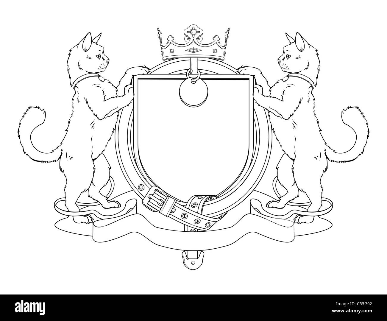Katze-Haustiere heraldischen Schild Wappen. Beachten Sie das Halsband statt Strumpfband. Stockfoto