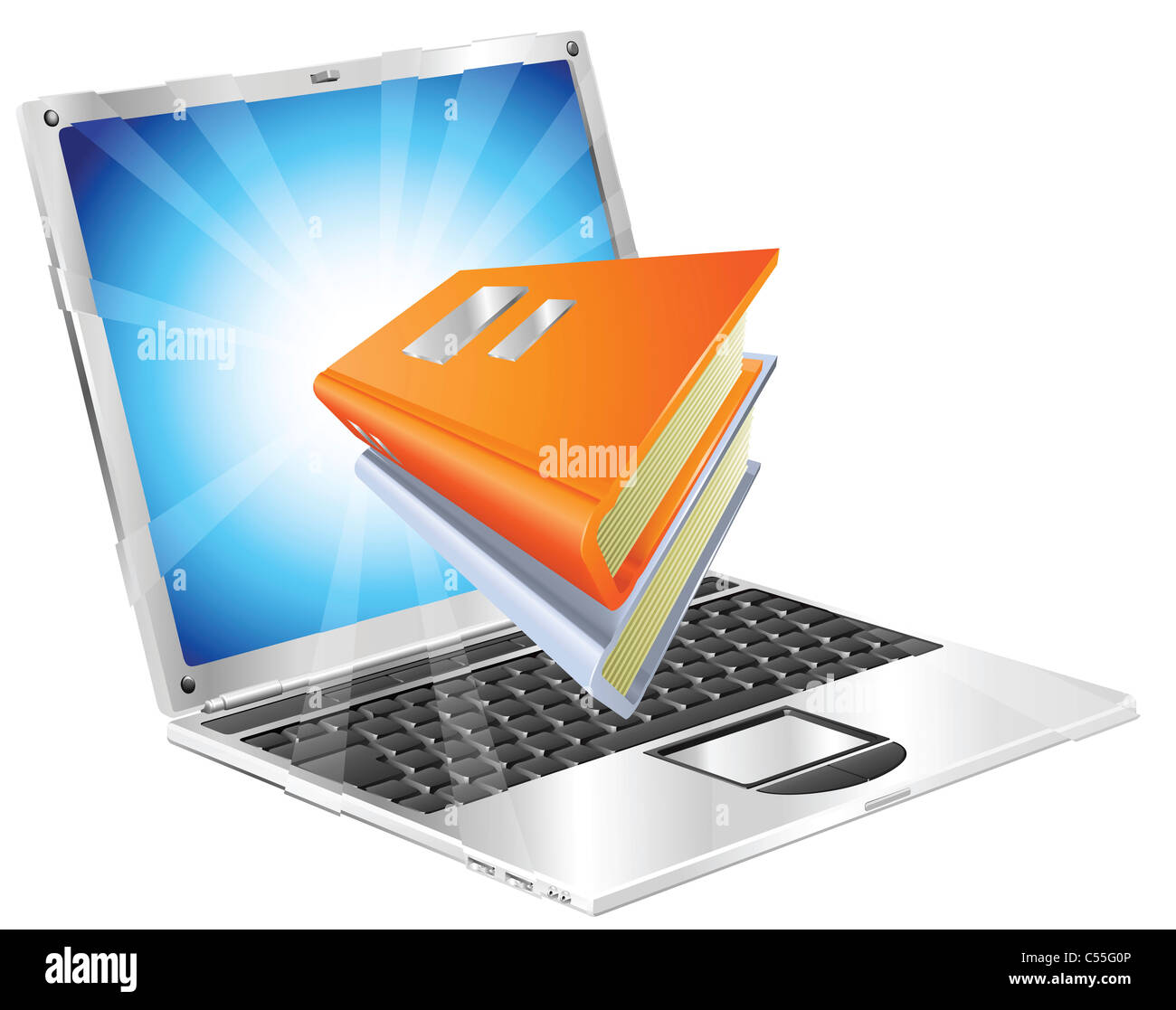 Buchsymbol Laptop Bildschirm Konzept für Reader-apps, Ebooks, e-Learning, Online-Datenbank aus. Stockfoto