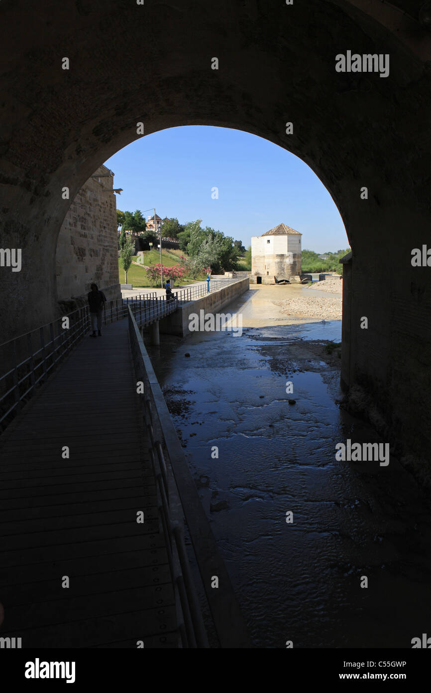 Mittelalterliche [Molino de San Antonio] Cordoba unterhalb der [römischen Brücke] [Puente Romano] über den Guadalquivir Fluss Stockfoto