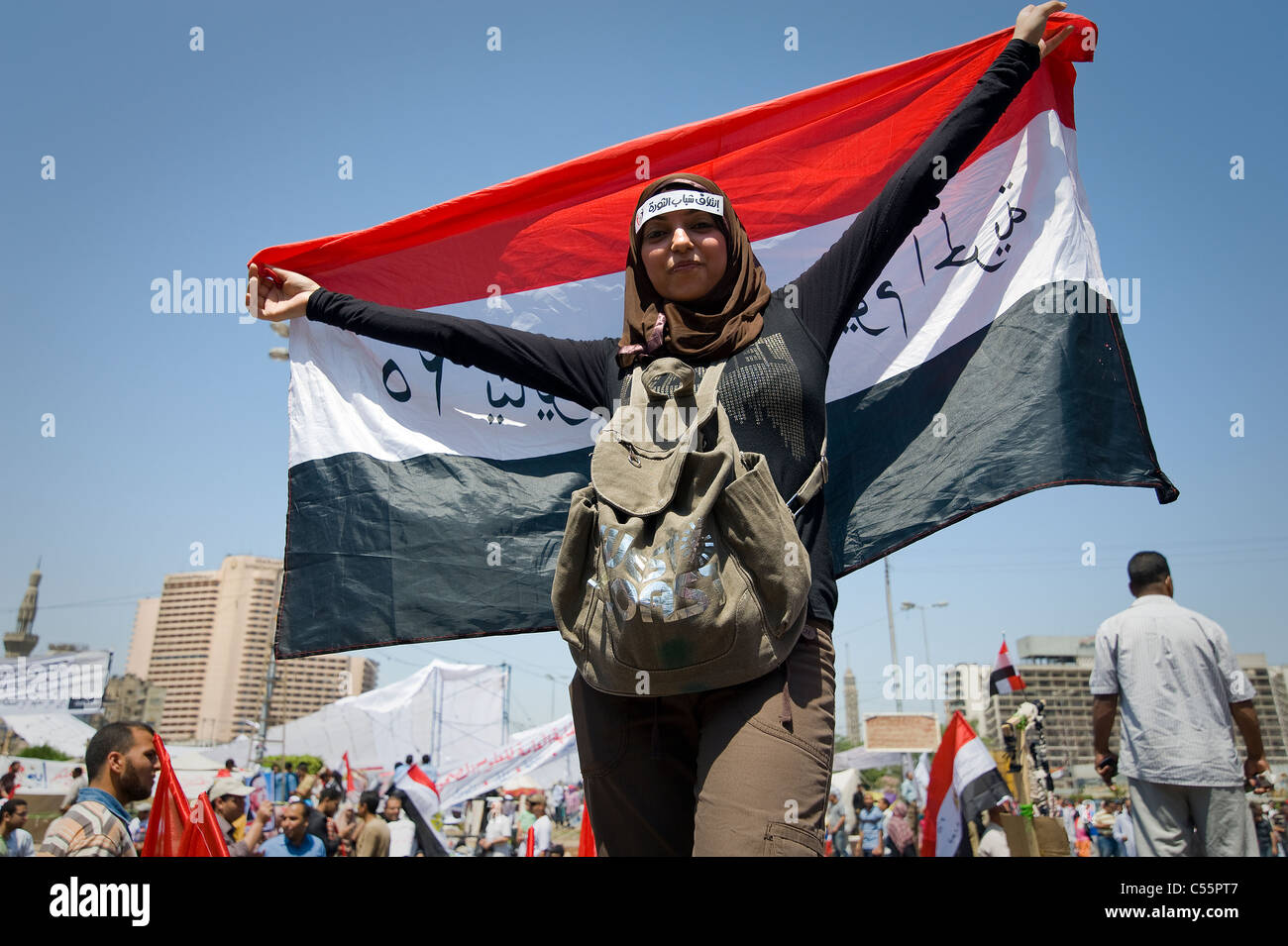 Am 8. Juli 2011 forderten viele Organisationen großen Demonstrationen in Ägypten, die Forderungen der Revolution wieder durchzusetzen. Stockfoto