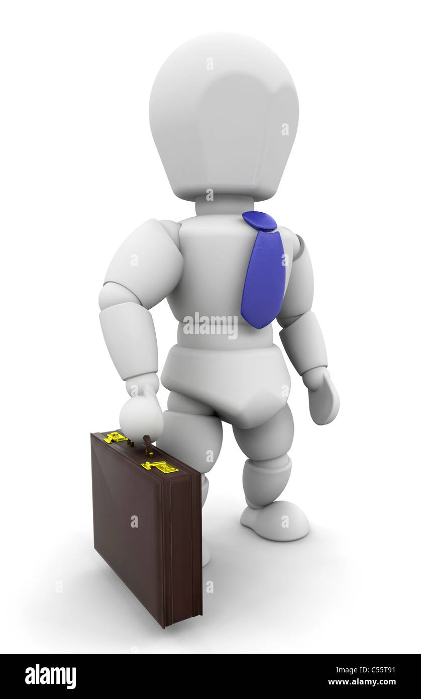 3D Rendern eines Geschäftsmannes mit einer Aktentasche Stockfoto
