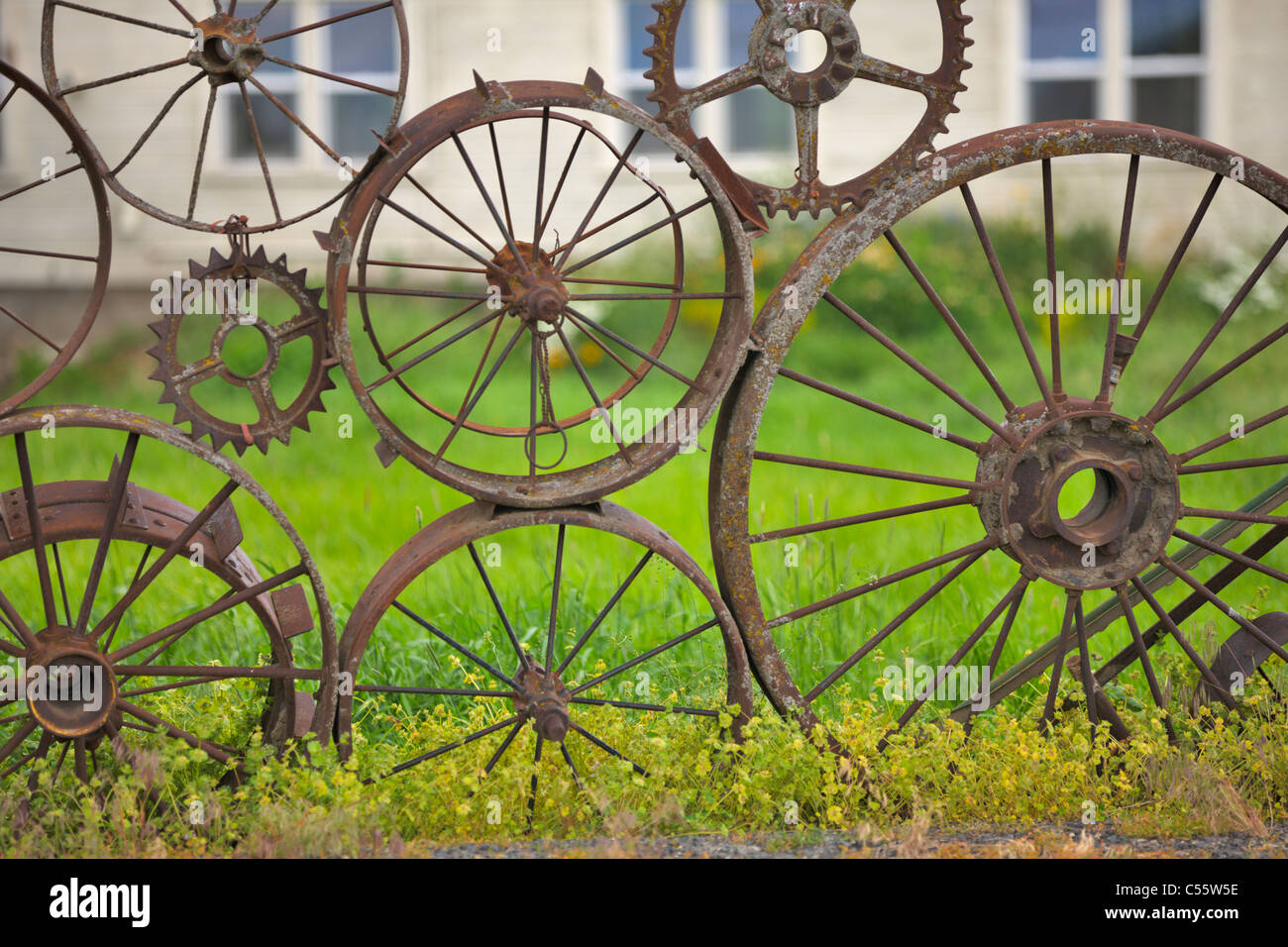 Wagon Wheel Zaun in ein Feld, Palouse, Washington State, USA Stockfoto