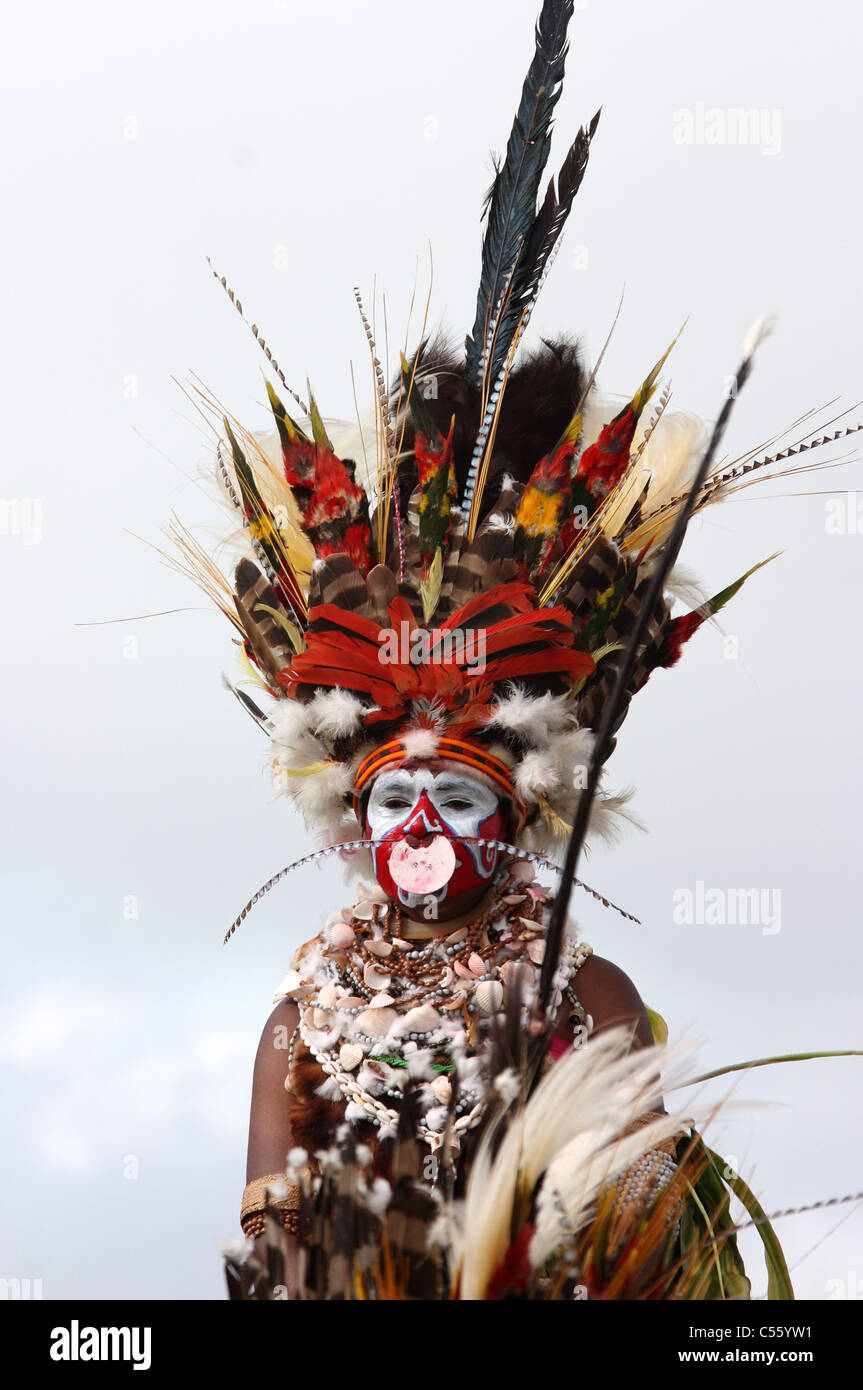 Tribeswoman von Papua-Neu-Guinea auf den Mt. Hagen Kulturfestival Stockfoto