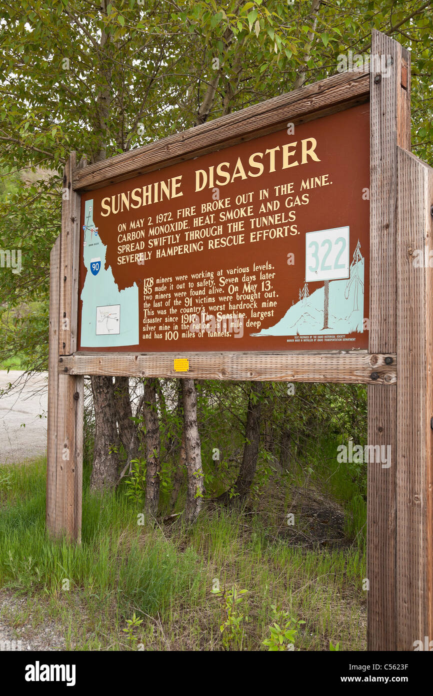 Sonnenschein Mine Disaster Memorial Zeichen, Idaho, USA Stockfoto