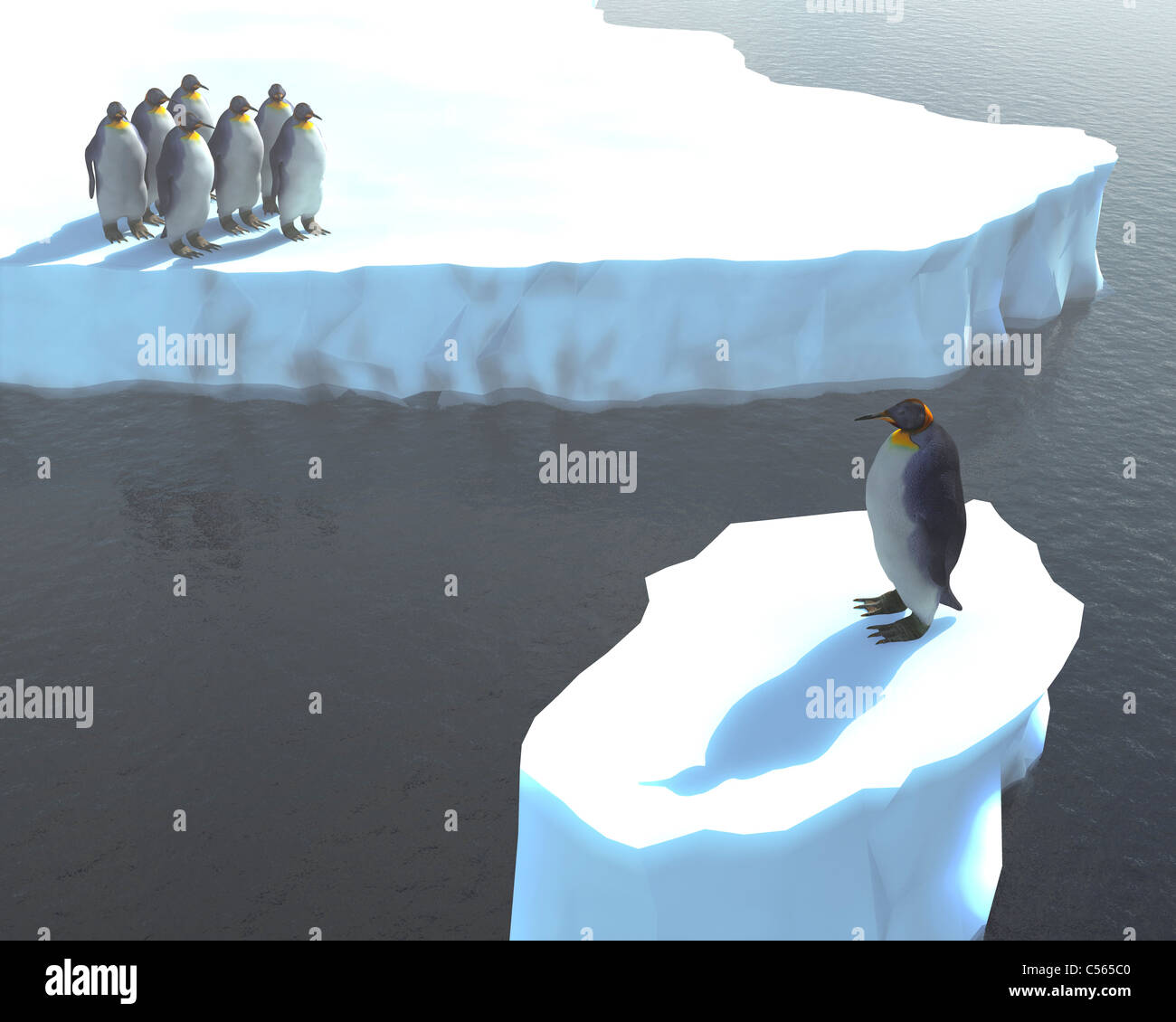 Ein Pinguin auf einem Eisberg auf eigene stecken Stockfoto