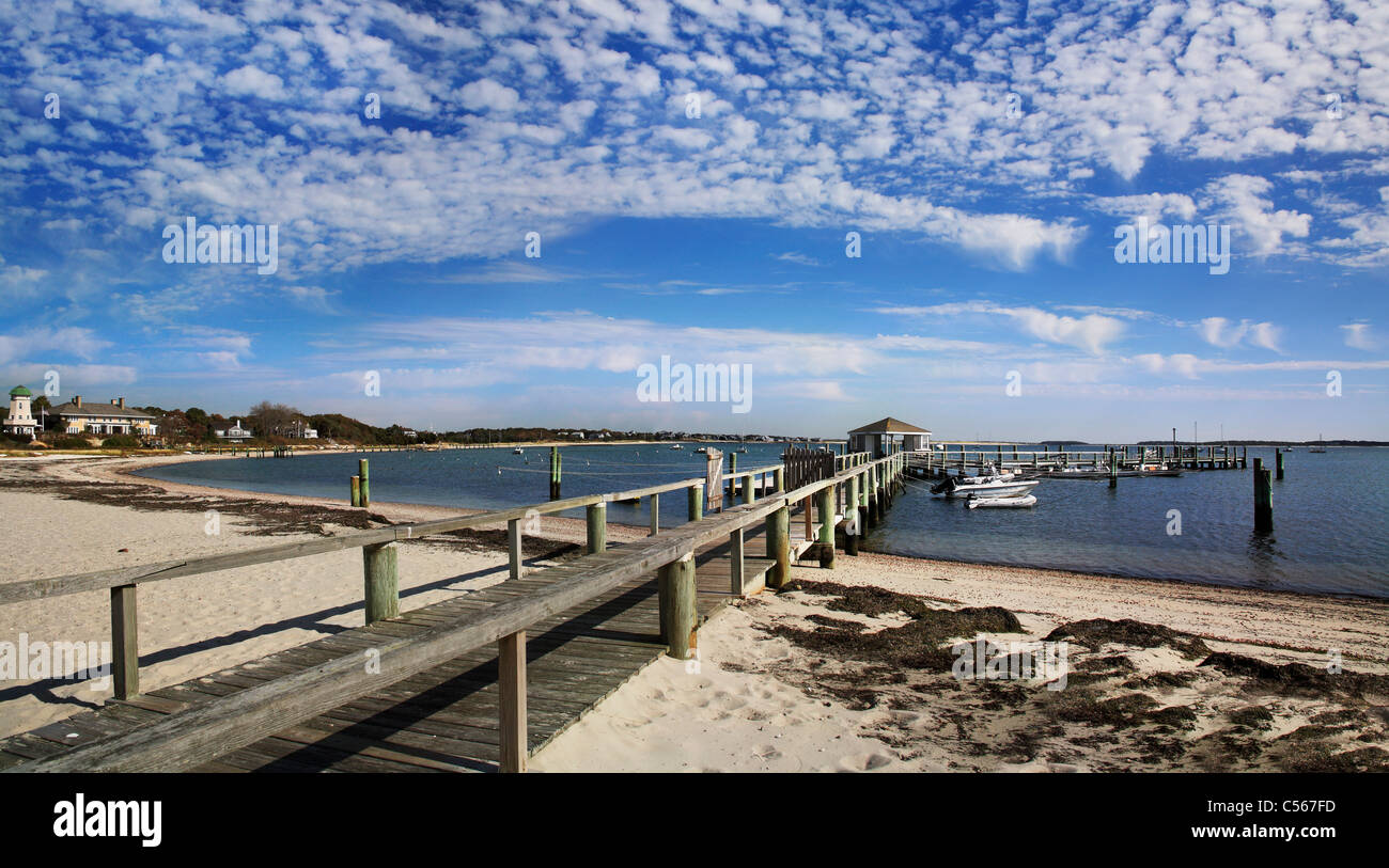 Der Strand und Bootsanlegestelle in der Nähe von der Kennedy-Verbindung in Hyannis Port, Cape Cod, Massachusetts, USA Stockfoto