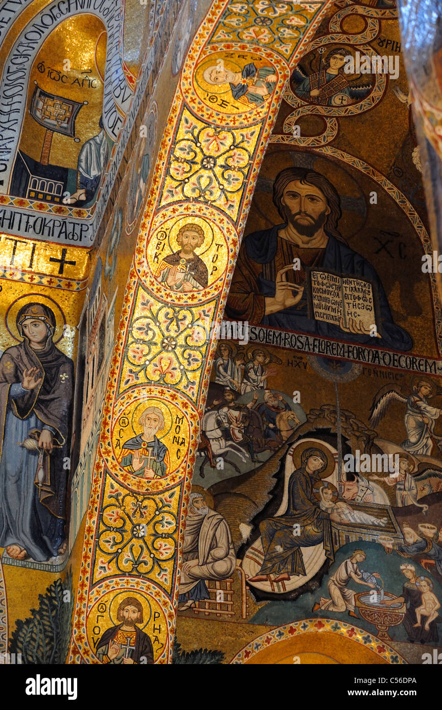 Mosaik in der Cappella Palatina in den Palazzo dei Normanni in Palermo Stockfoto