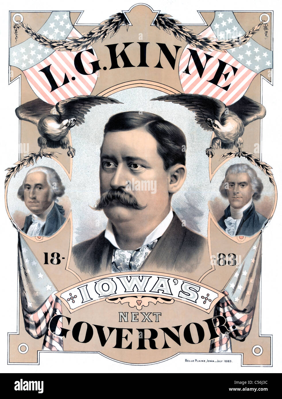 L.g. Kinne Iowa nächste Gouverneur, Wahlplakat 1883 Stockfoto