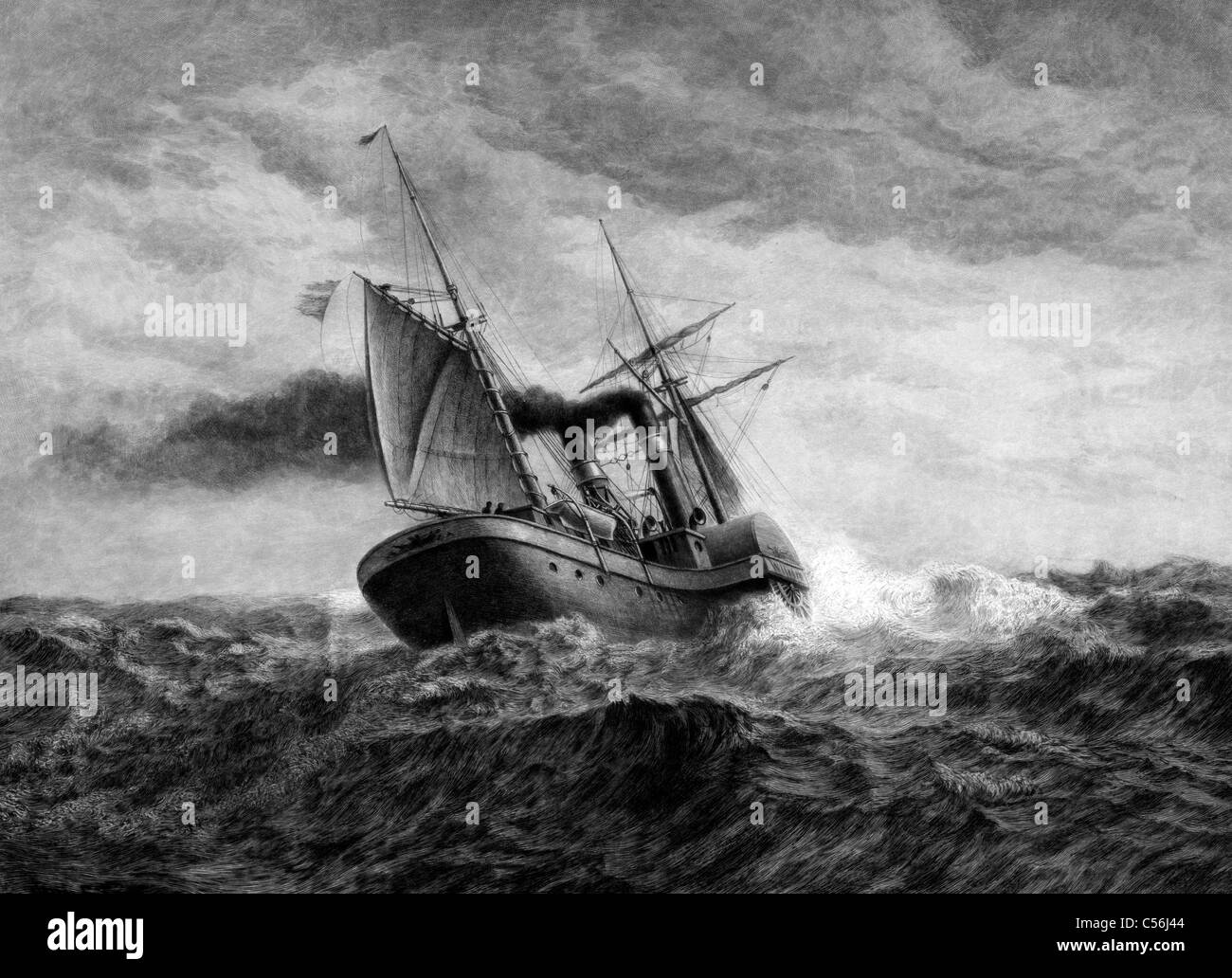 Mitte Meer - warf eine Segelschiff auf dem Meer Stockfoto