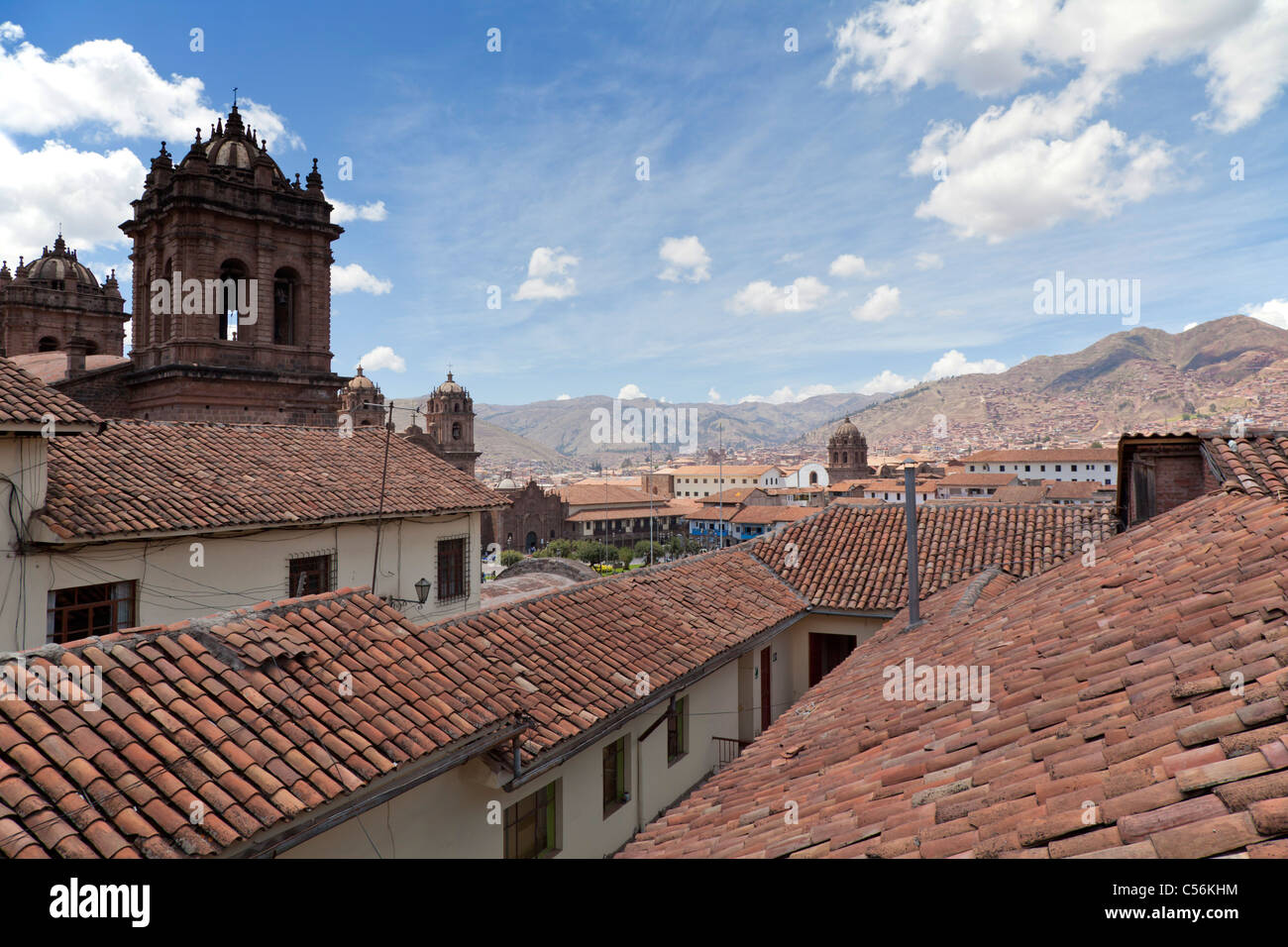 Blick über die Dächer von Cusco, Peru Stockfoto