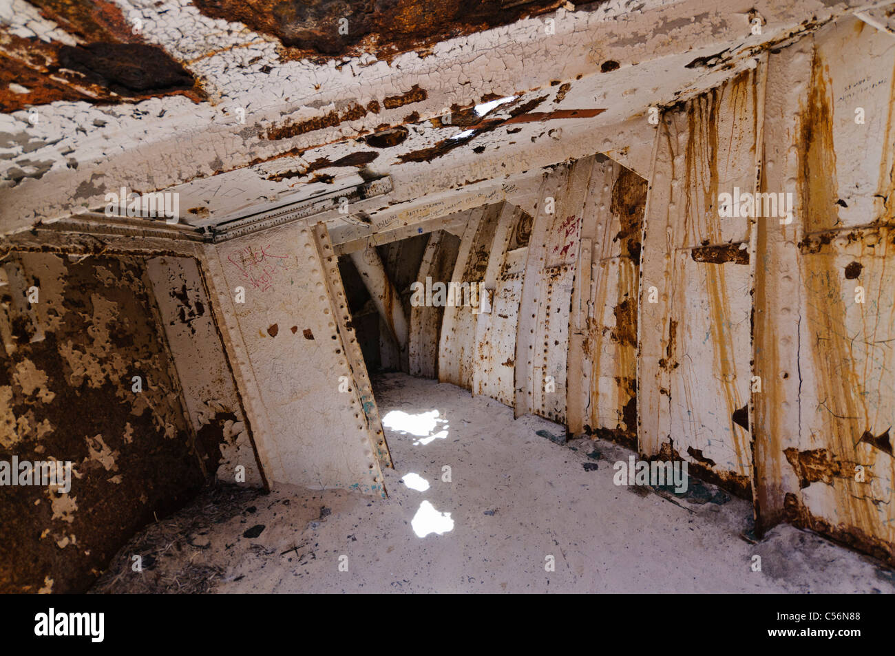 Stahlträger in der bilge Tank der MV Panagiotis an Navagio (Schiffbruch) Bucht, Zakynthos Stockfoto