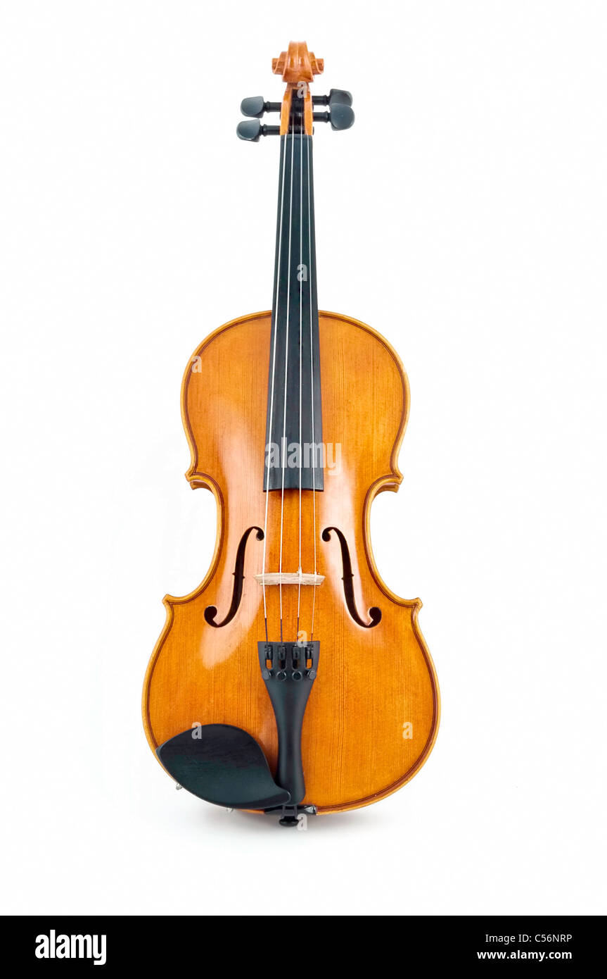 Italienischen Holz Geige auf weißem Hintergrund Stockfoto