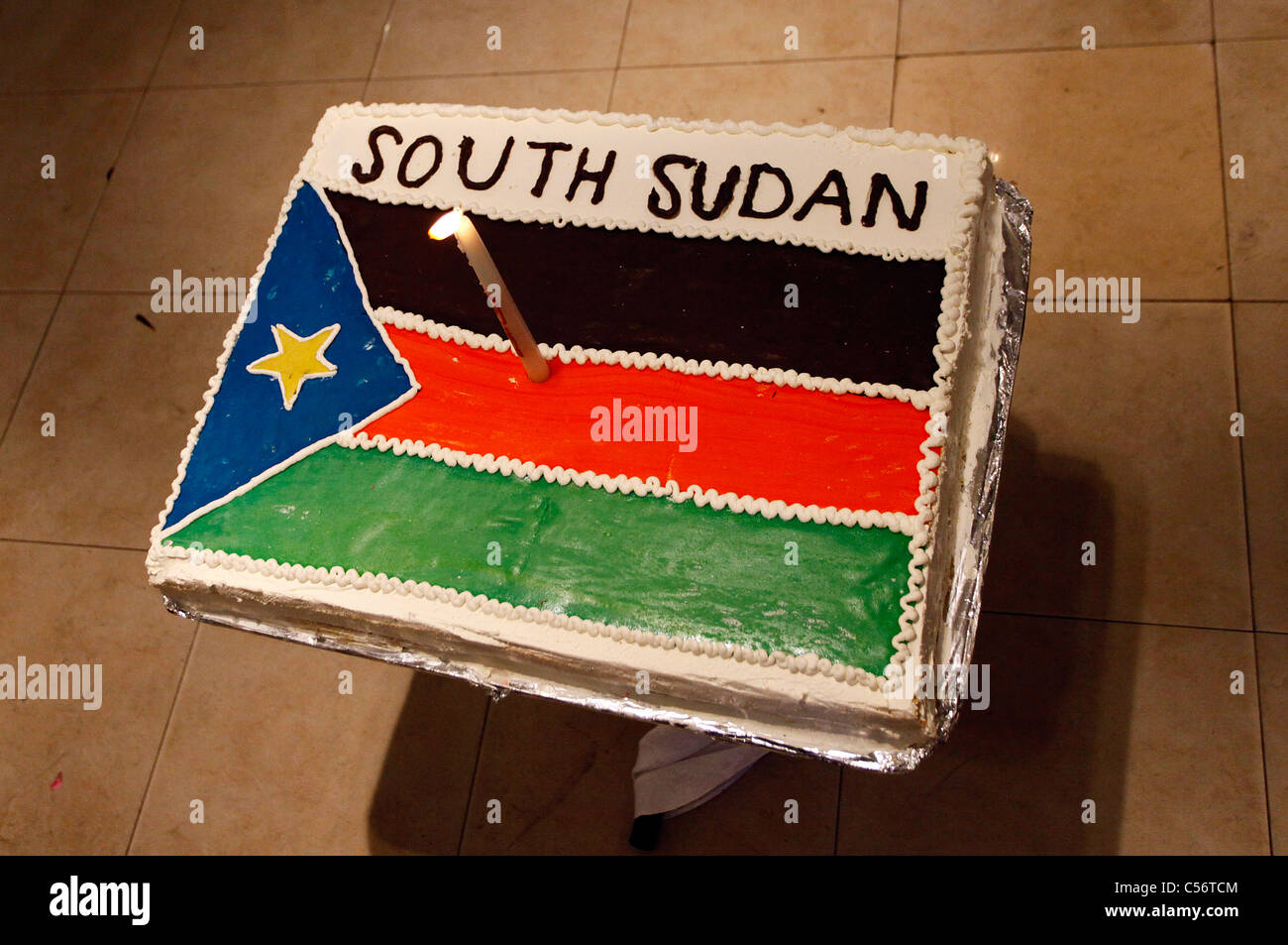 Eine Republik Südsudan Flagge Kuchen während der Feierlichkeiten zur Unabhängigkeit Stockfoto