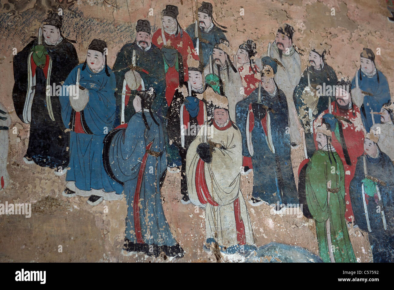 Teil der taoistischen Wandbild der Song Dynasty(960-1279) in der Tiankuang Hall in Dai-Tempel, Shandong, China. 2011 Stockfoto