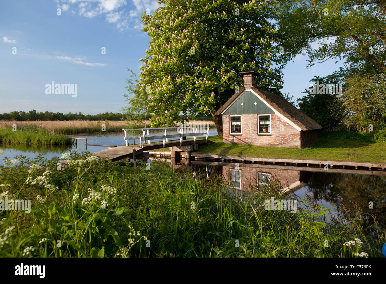 Niederlande, Kalenberg, ehemalige Torf Arbeiter Haus im Nationalpark De Weerribben-Wieden genannt. Stockfoto