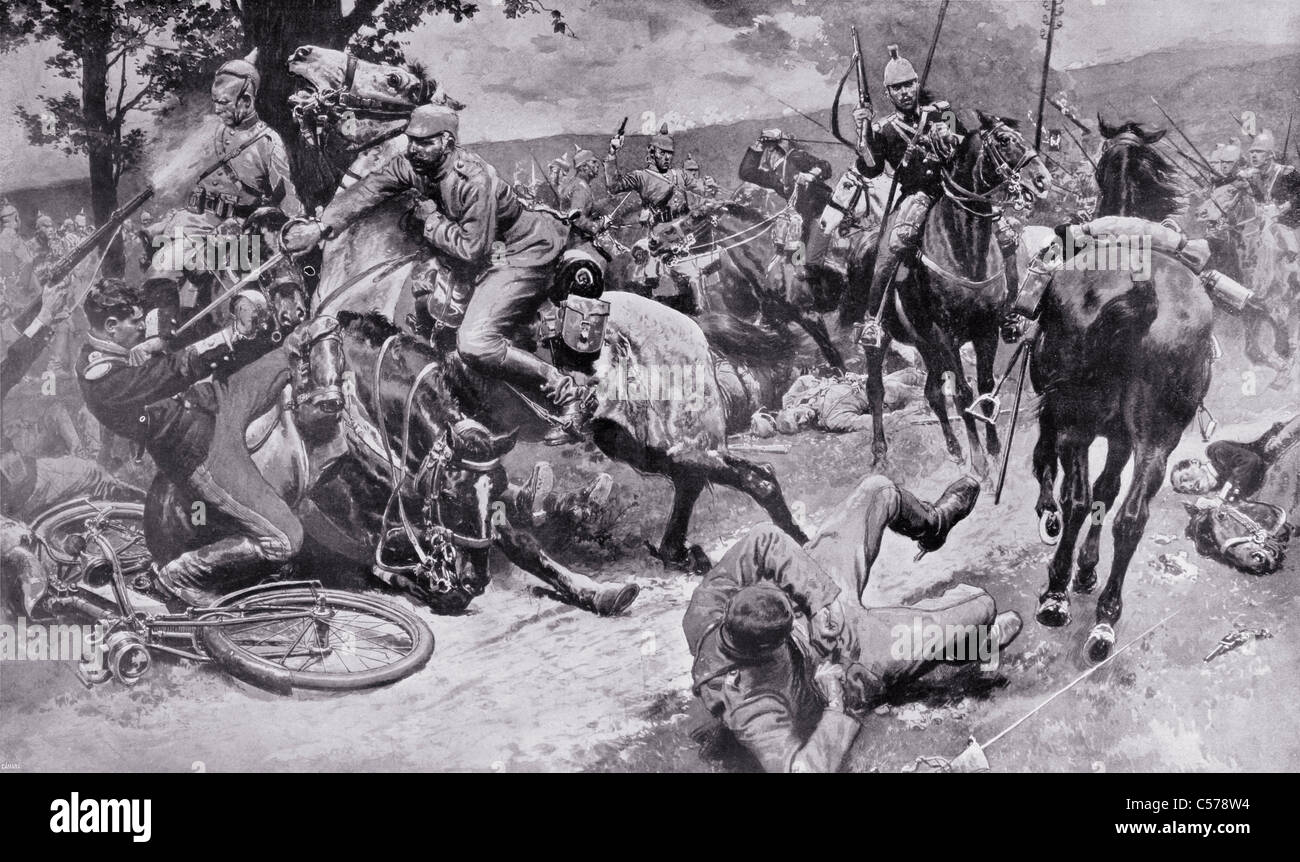 Während des ersten Weltkriegs zwischen Kavallerie Truppen von den deutschen und Franzosen zu bekämpfen. Stockfoto